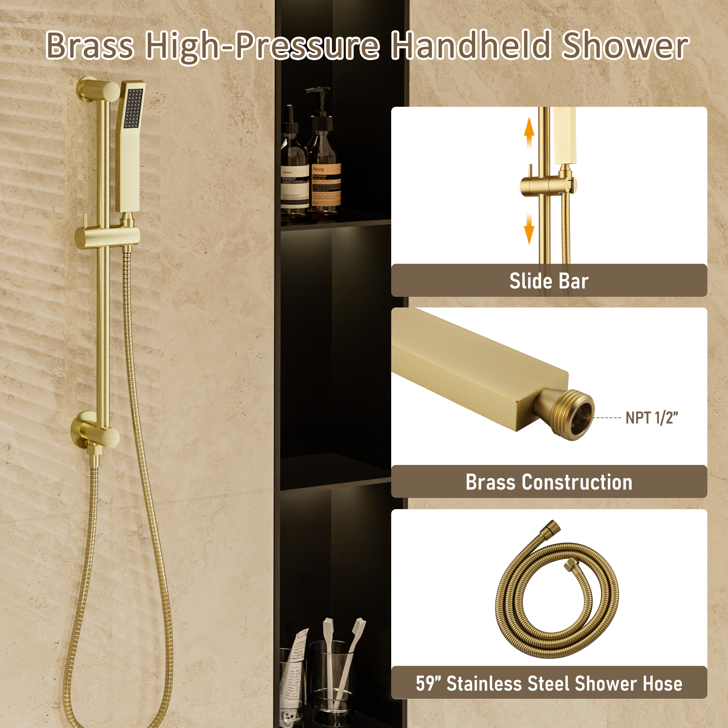 20*14 inch 5-Function Luxury Shower System with LED Lights and Slide Bar