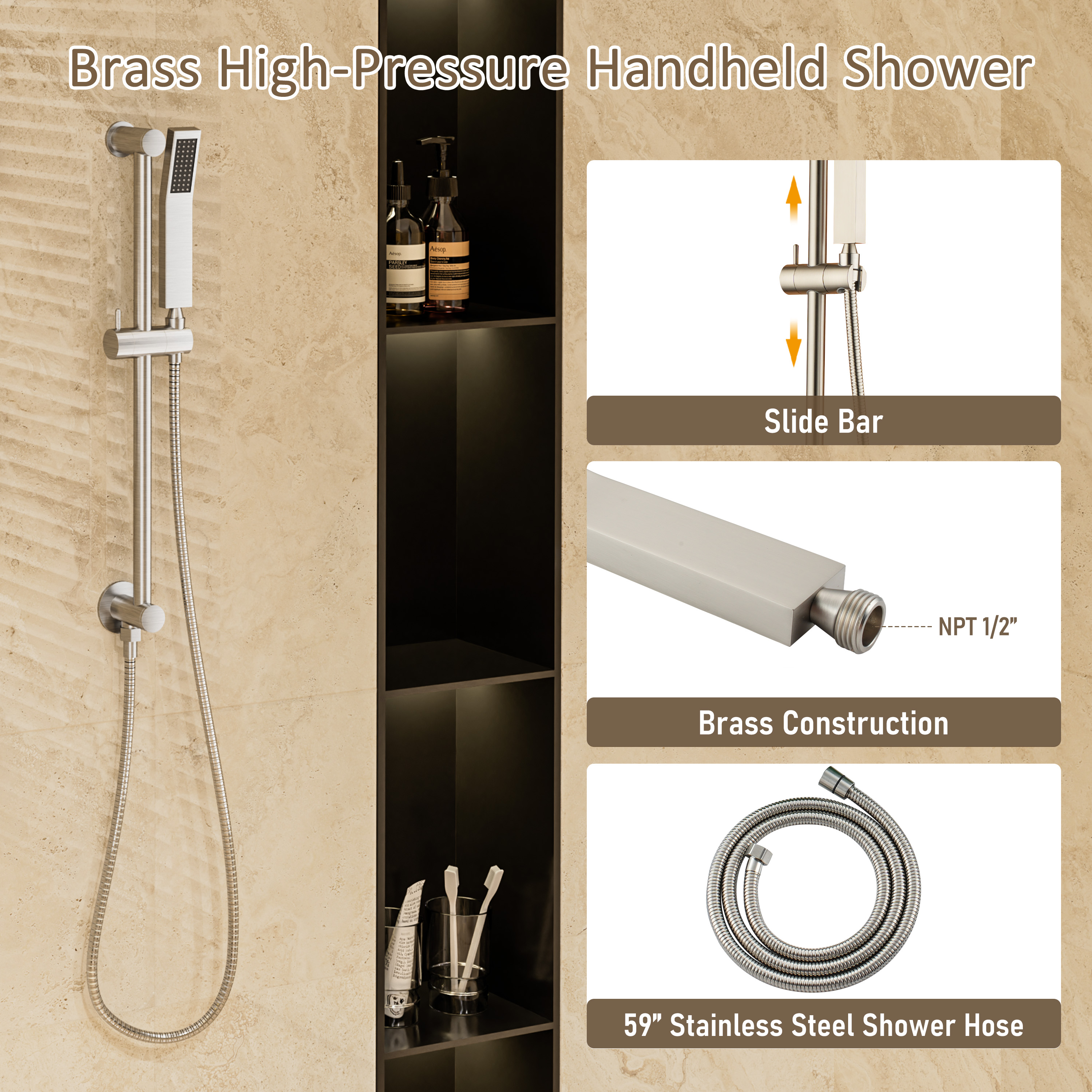 20*14 inch 5-Function Luxury Shower System with LED Lights and Slide Bar