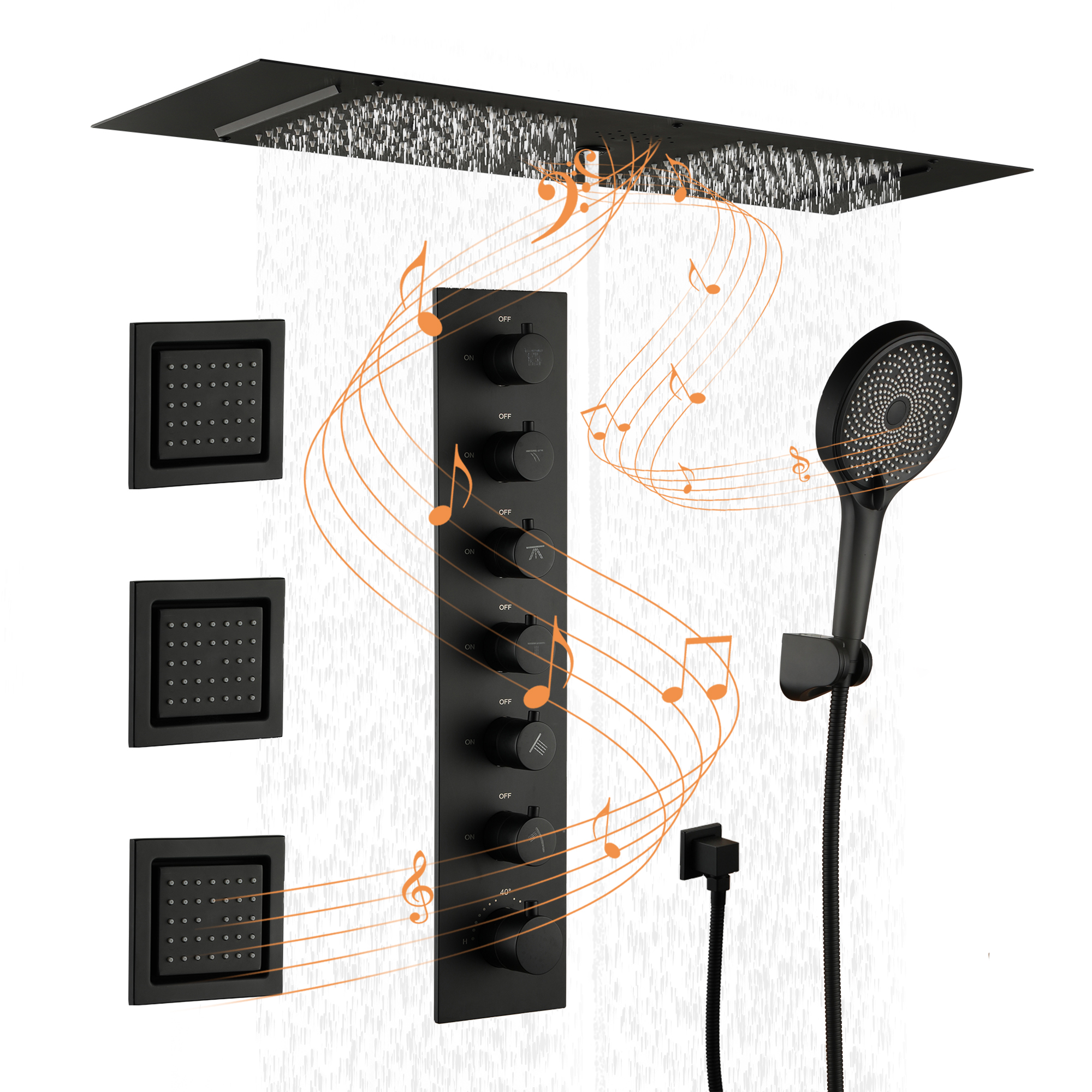 35" x 12" 6-Function Luxury Shower System with Body Jets & Bluetooth Music Playback