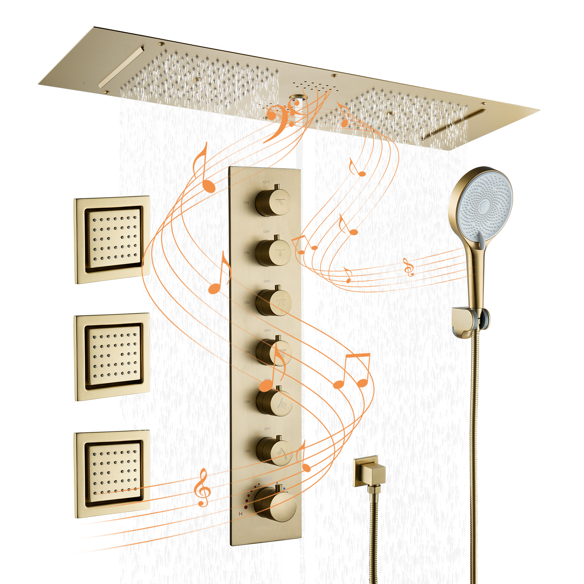 35" x 12" 6-Function Luxury Shower System with Body Jets & Bluetooth Music Playback
