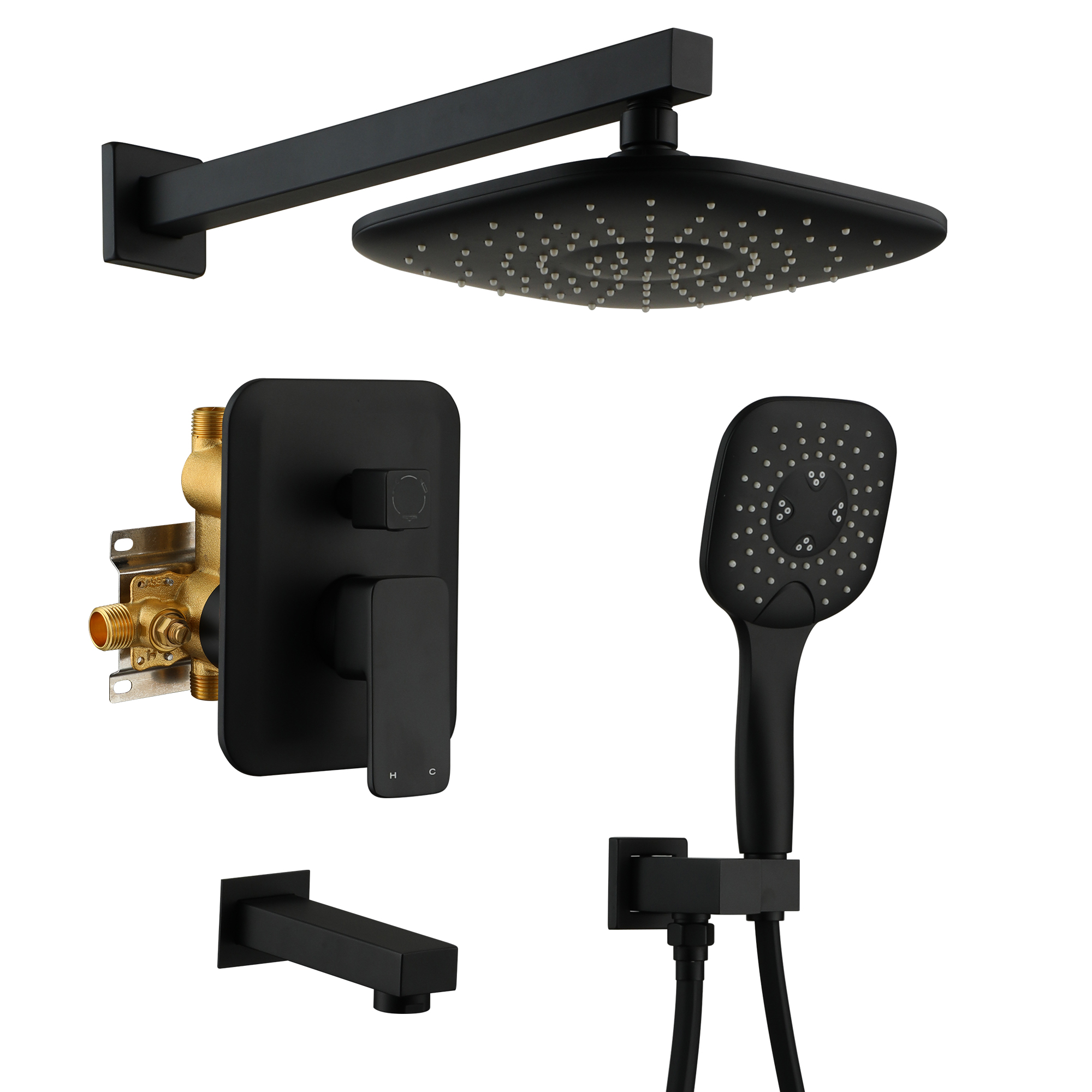 9-inch 3-Way Wall-Mounted Shower System with Tub Spout