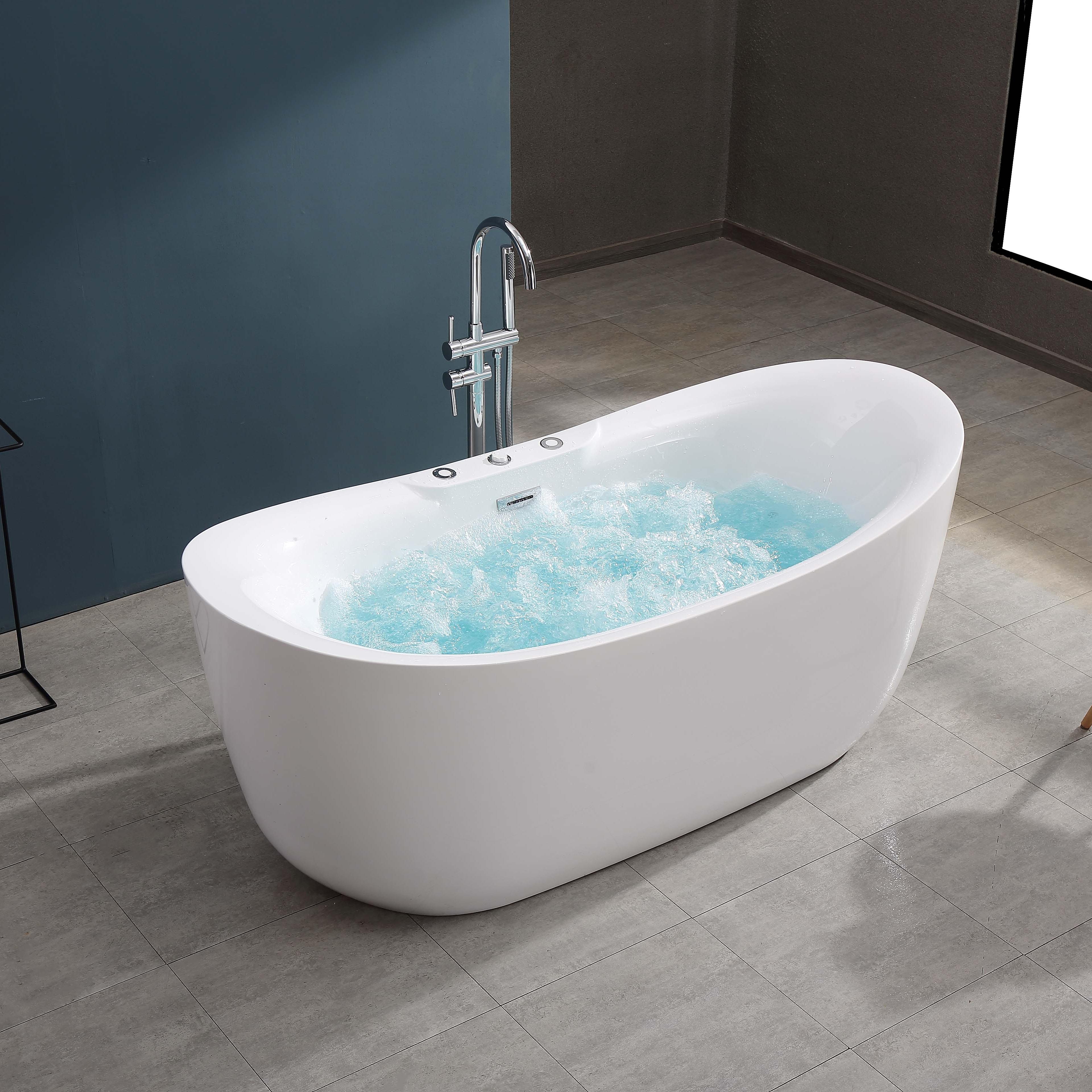 71" Freestanding Oval Whirlpool Massage Bathtub with Water Jests & Chromotherapy Lights