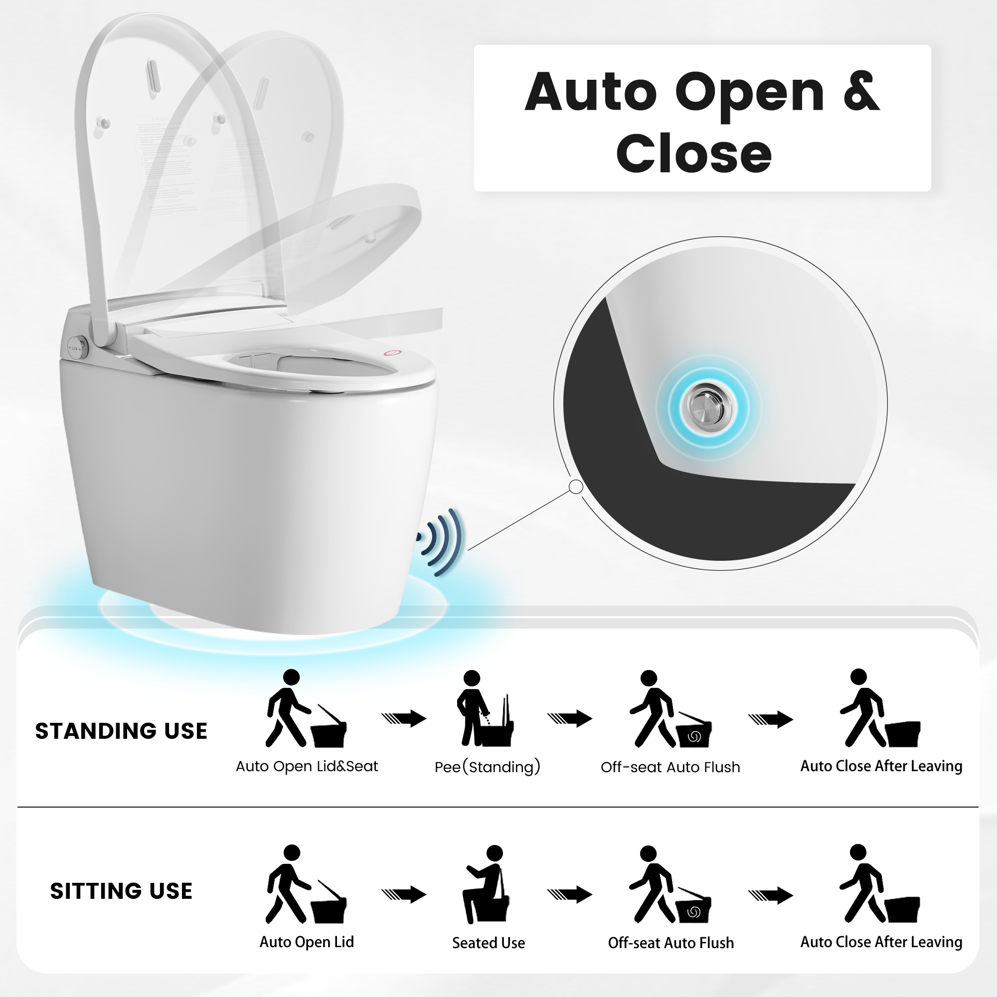 Antibacterial Ceramic Smart Bidet Toilet with Heated Seat & Built-In Deodorizer