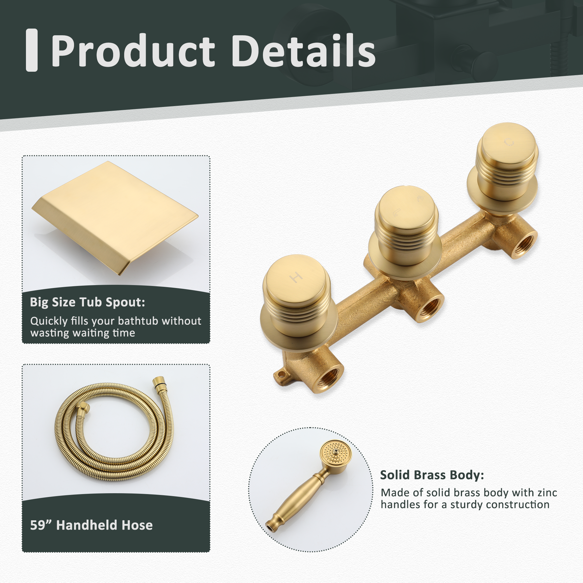 Wall-Mounted Waterfall Bathtub Faucet with Handheld Shower