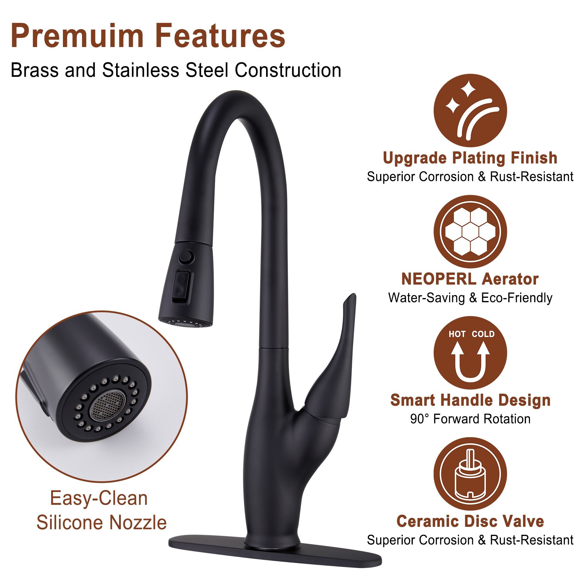 Pull-Down Kitchen Faucet with Dual Function Sprayer 7-Layer Electroplated Finish