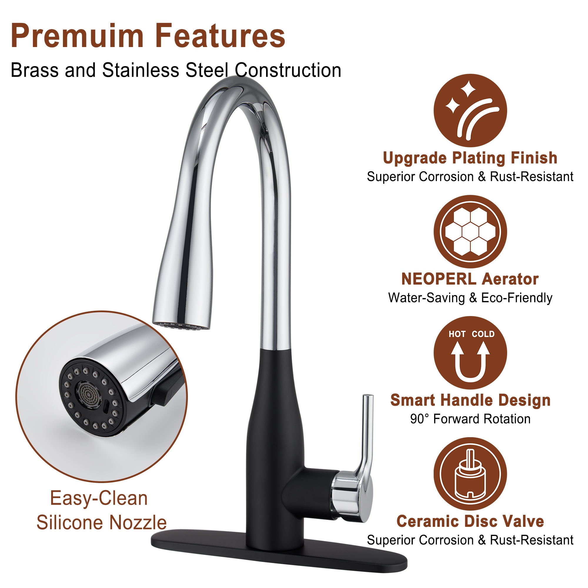 Pull Down Kitchen Faucet with Spray & Stream Modes Durable Finish