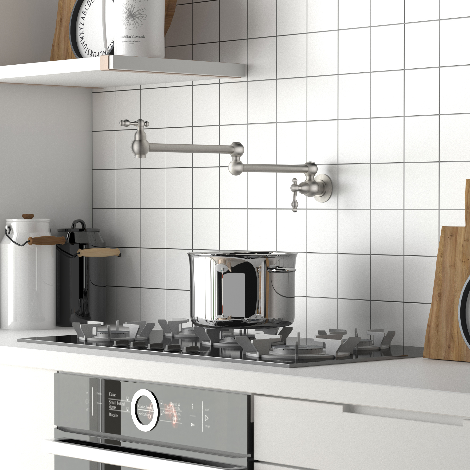 Wall Mounted Pot Filler Faucet with Double Handles, 360° Rotatable Folding Spout, Solid Brass Construction, Anti-Splash Aerator