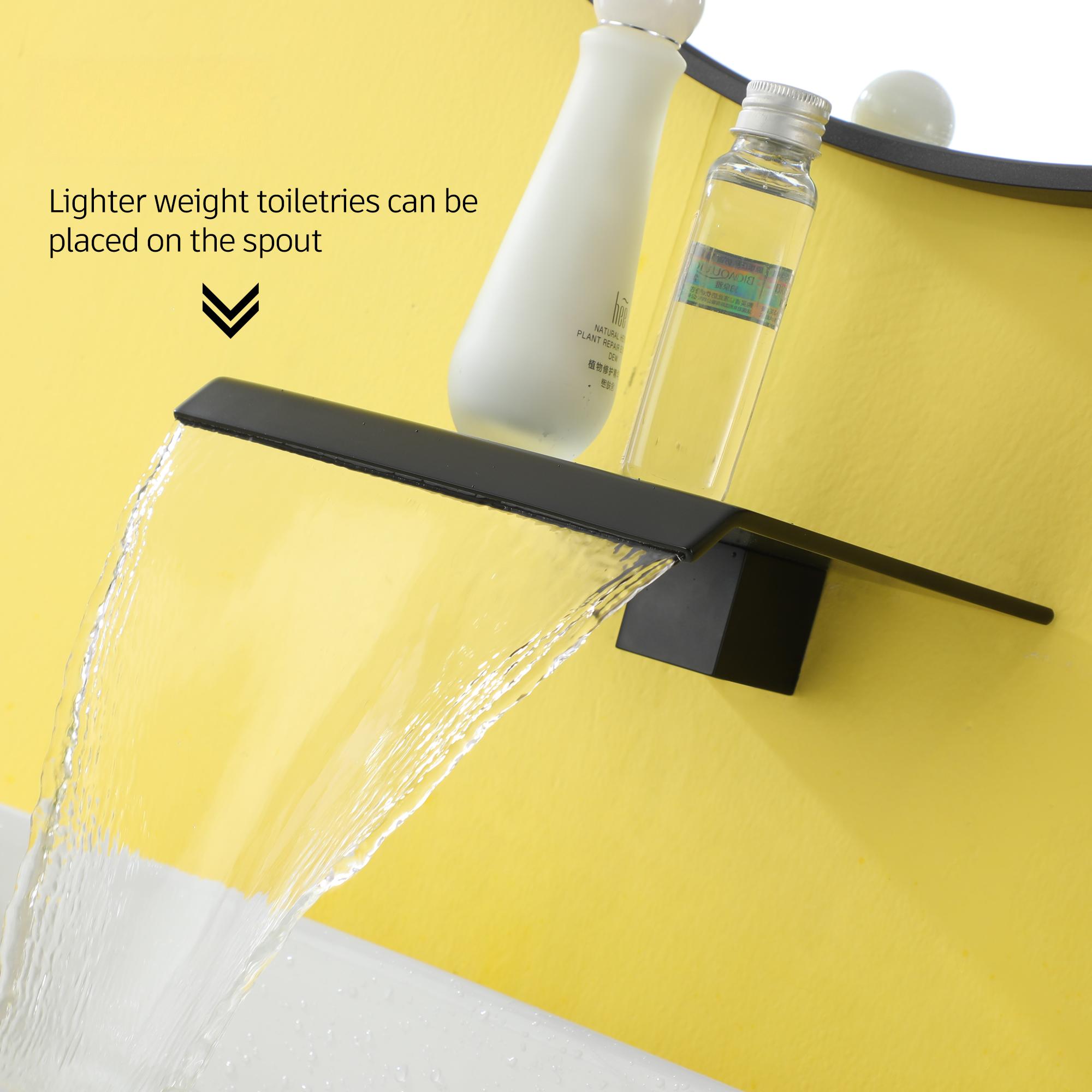 Wall Mounted Waterfall Bathroom Sink Faucet in Matte Black & Brushed Gold