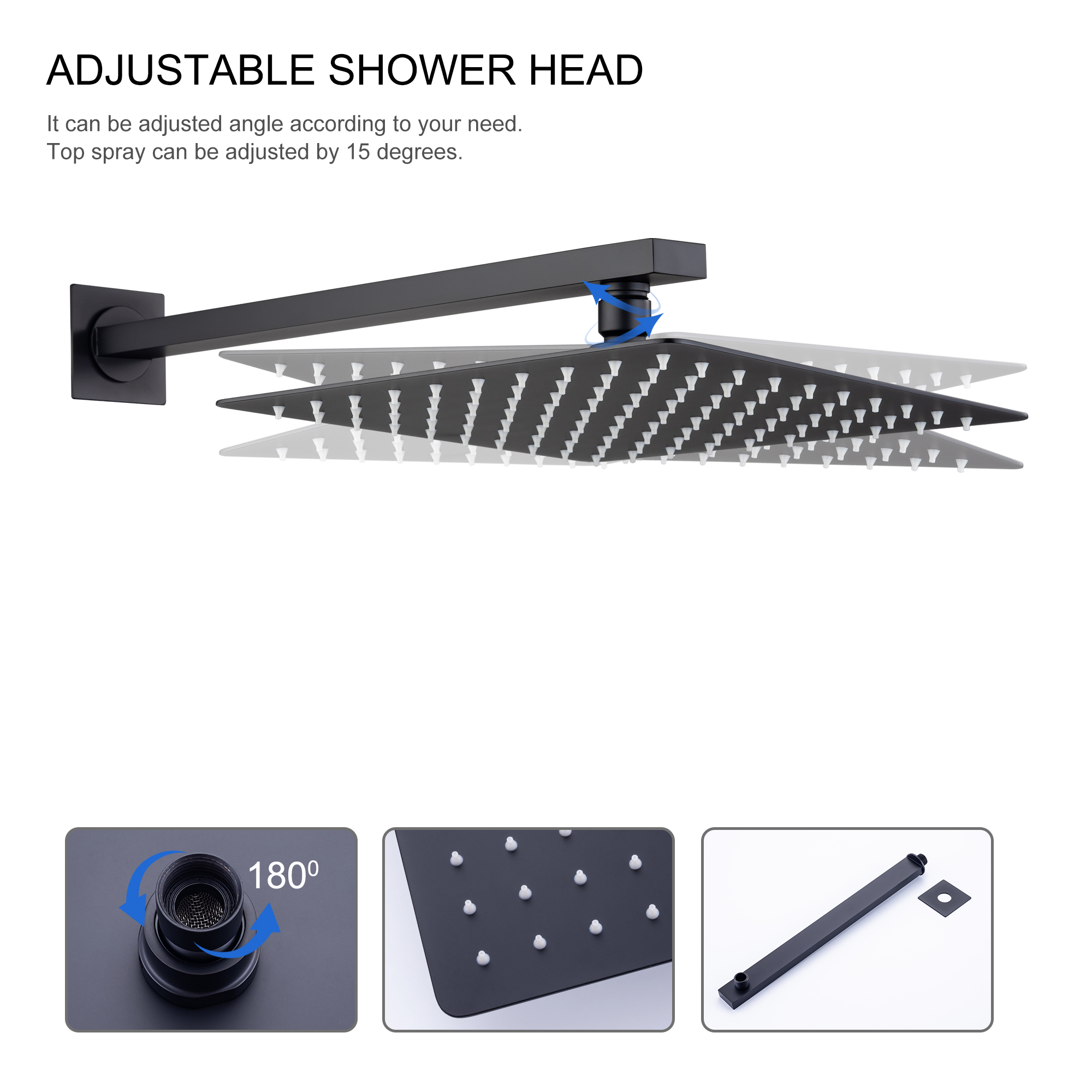 10-inch Wall-Mount Matte Black Shower System with Tub Filler