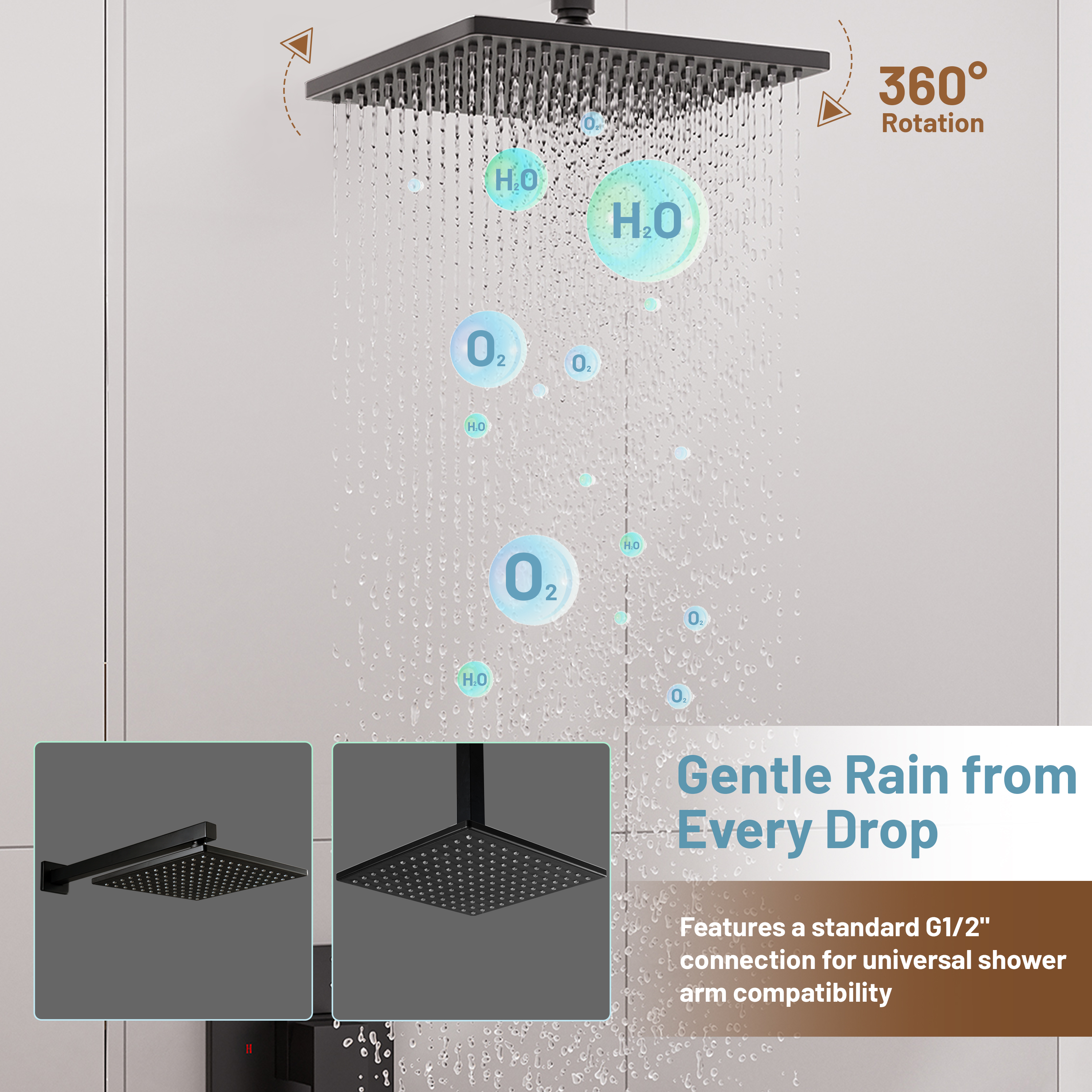 9-inch High Pressure Rainfall Shower Head ABS Square Showerhead