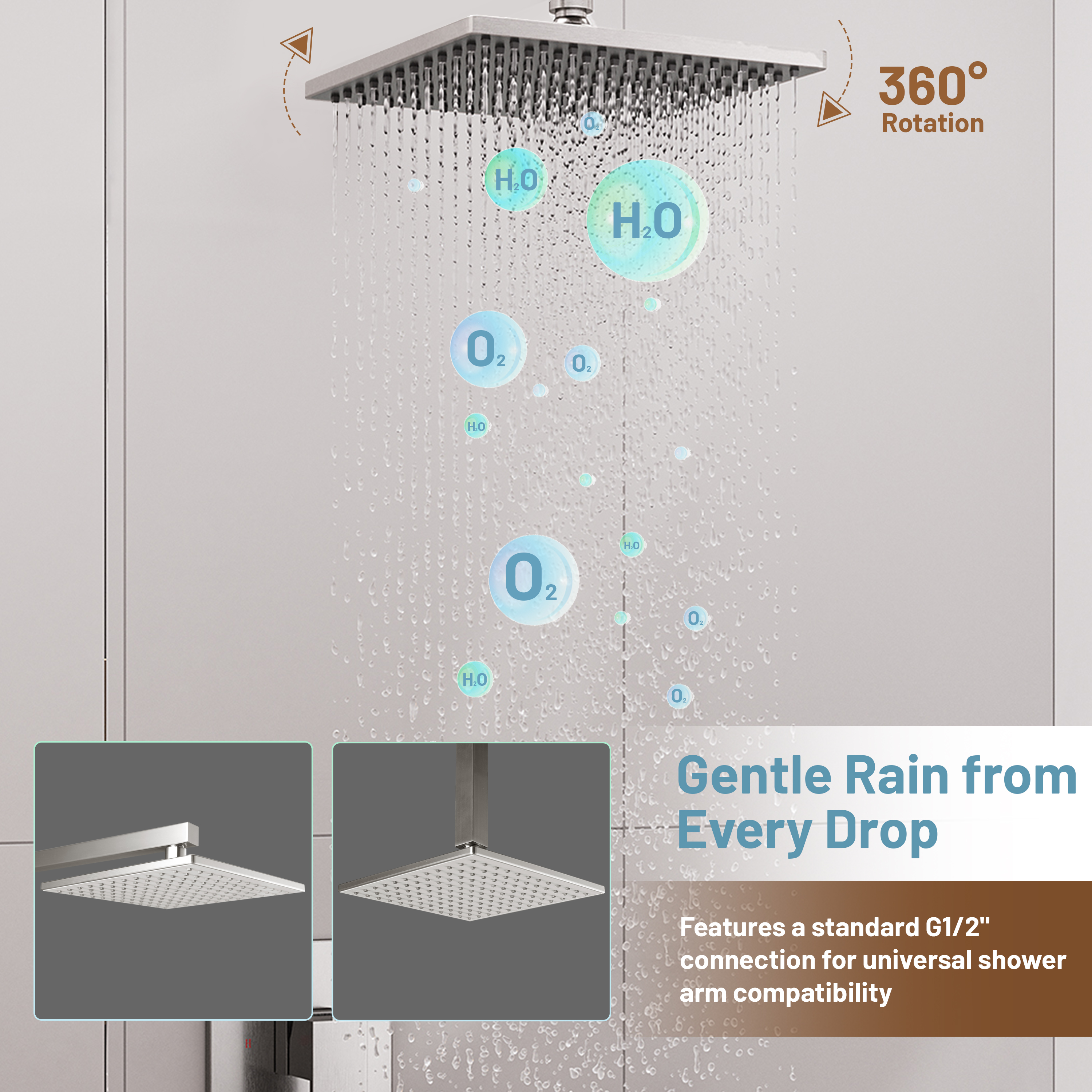 9-inch High Pressure Rainfall Shower Head ABS Square Showerhead