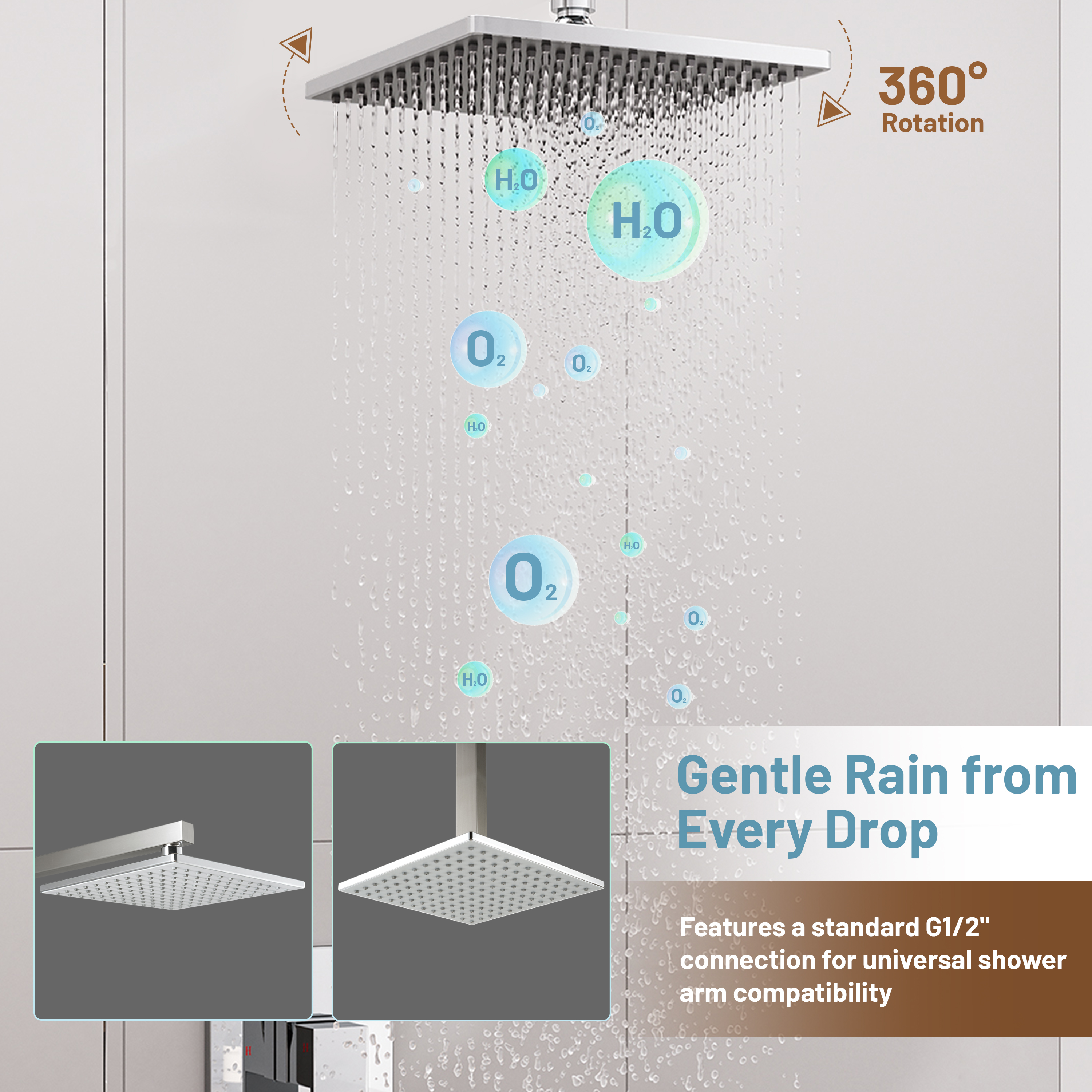 9-inch High Pressure Rainfall Shower Head ABS Square Showerhead