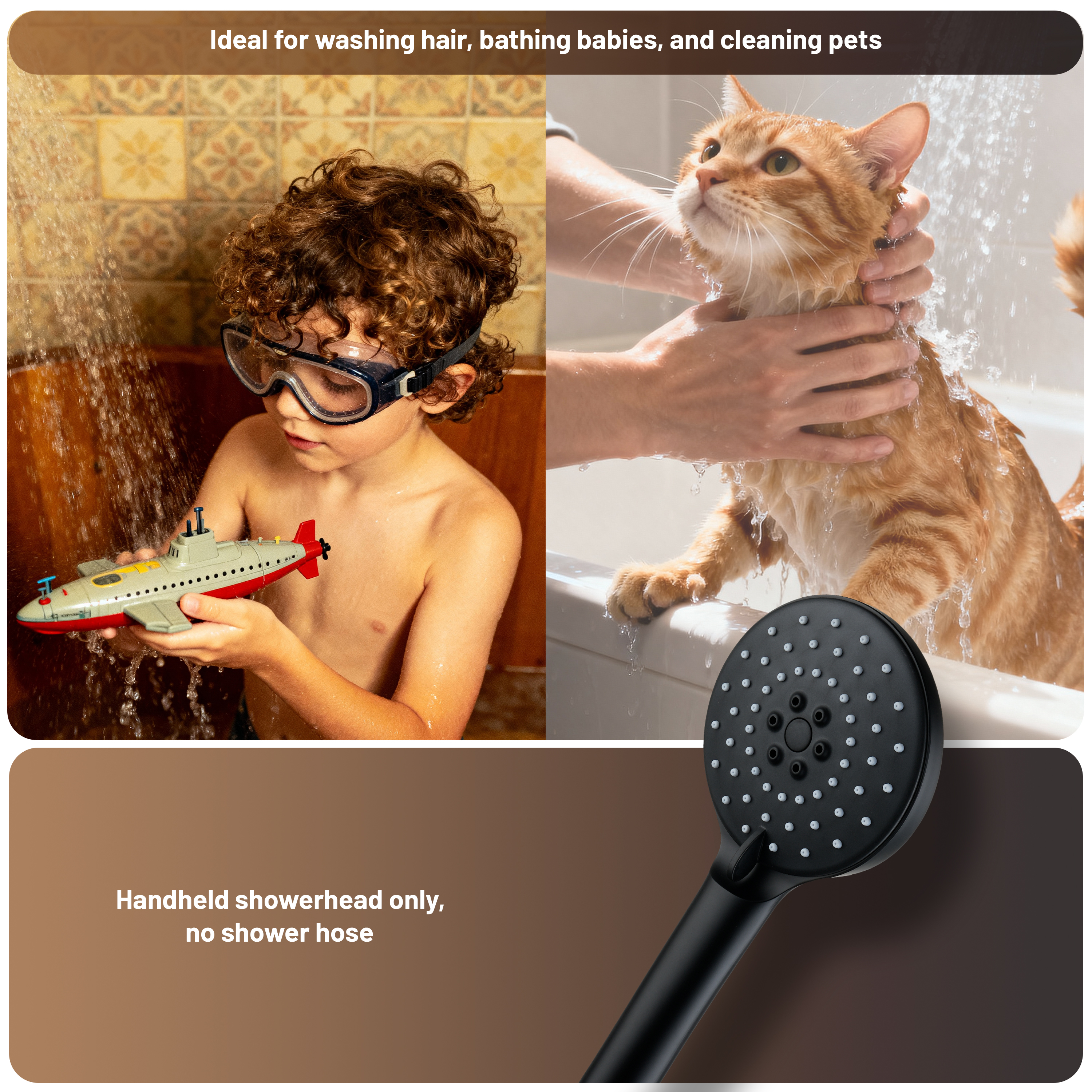 3-Spray Modes ABS Hand Shower High Pressure Handheld Showerhead