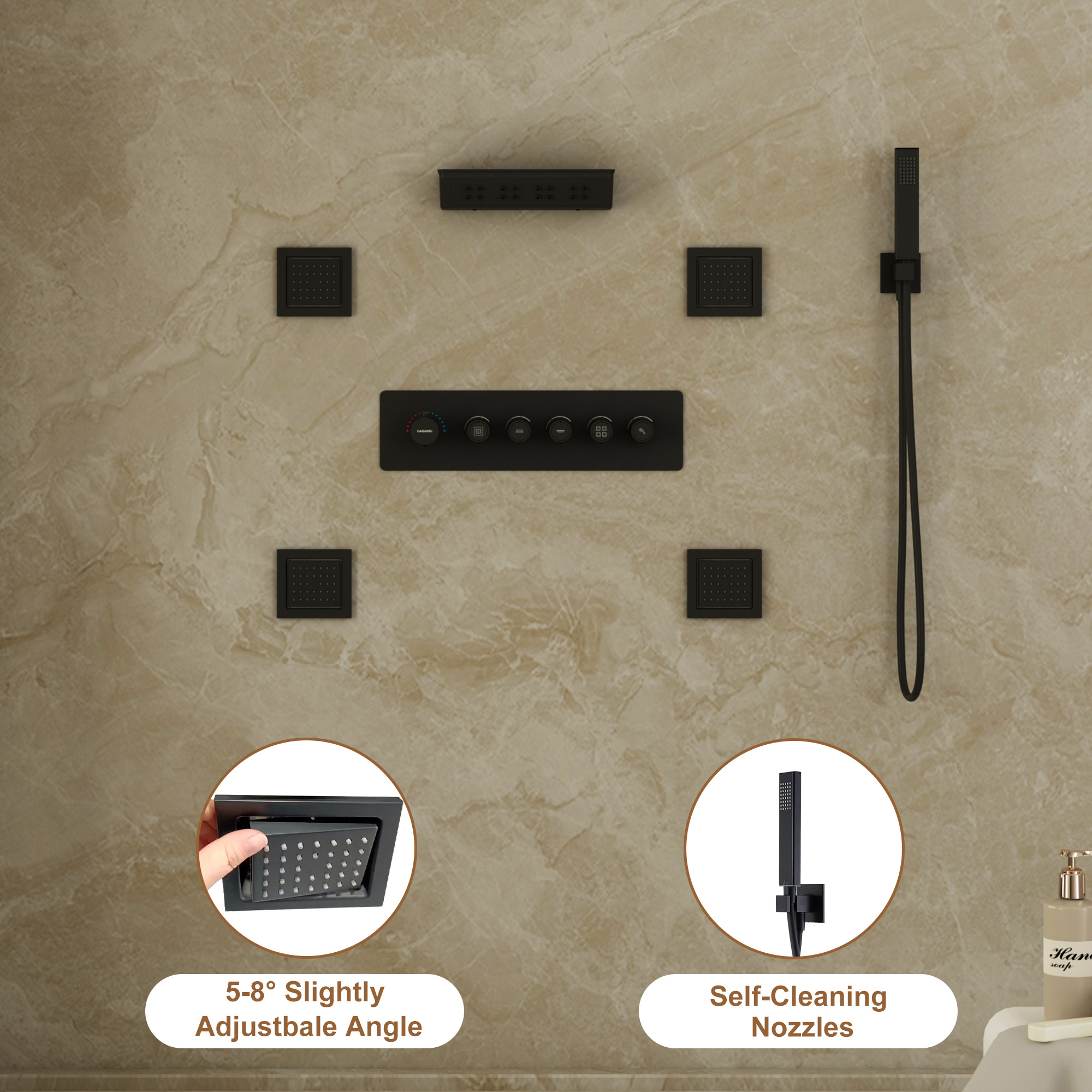 23.6" x 15.7" Ceiling-Mounted 5-Function Thermostatic Shower System with Neck/Back Massage Spout