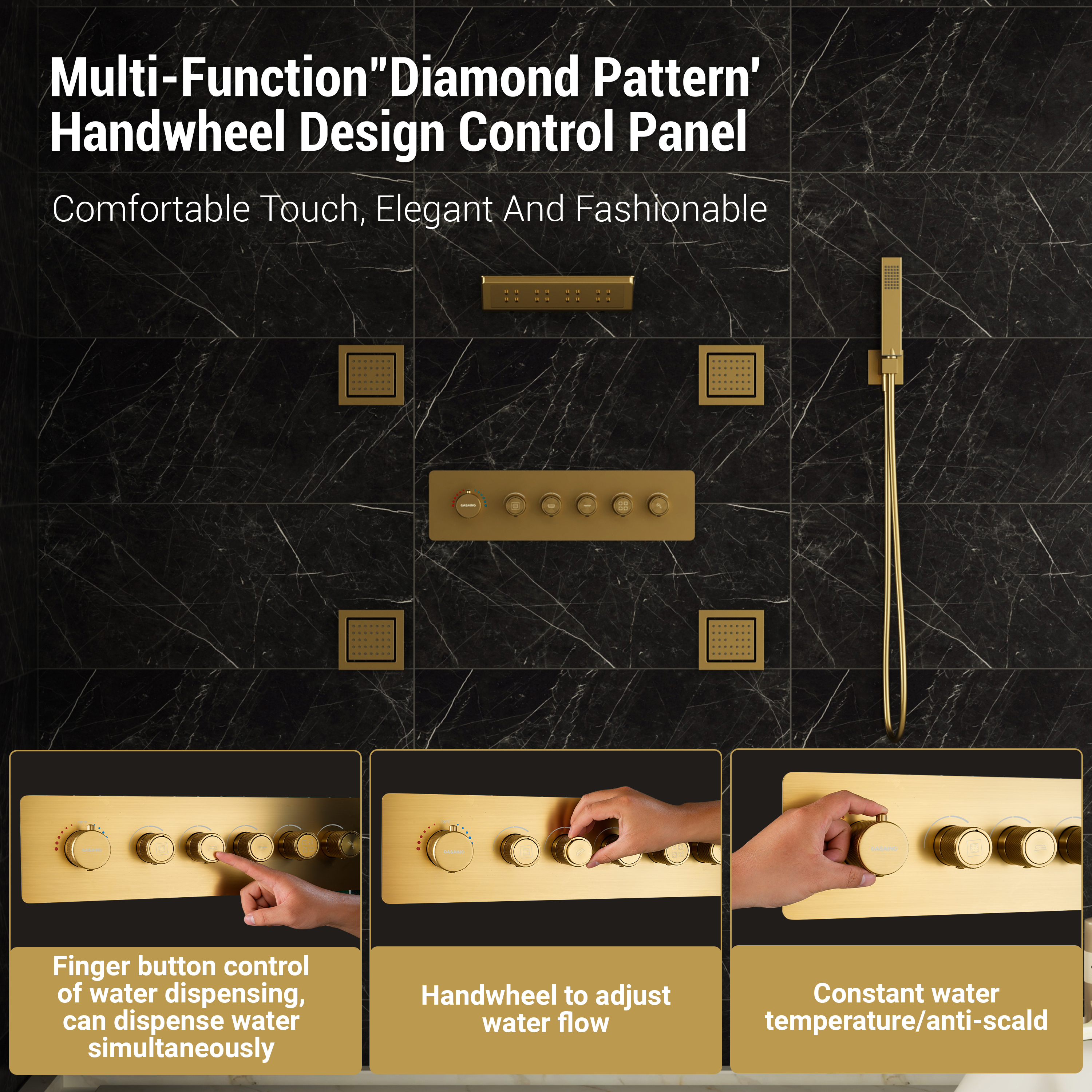23.6" x 15.7" Ceiling-Mounted 5-Function Thermostatic Shower System with Neck/Back Massage Spout