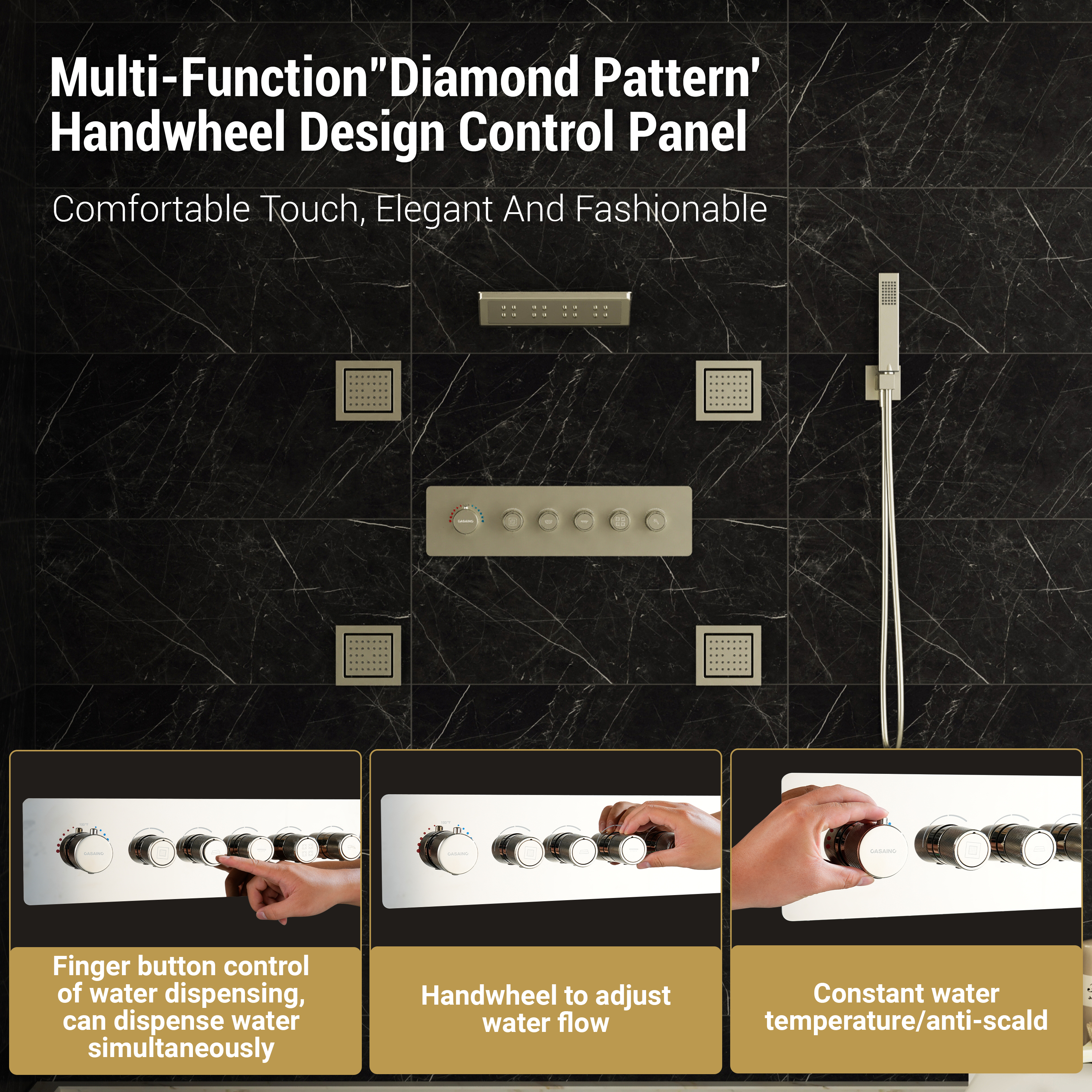 23.6" x 15.7" Ceiling-Mounted 5-Function Thermostatic Shower System with Neck/Back Massage Spout