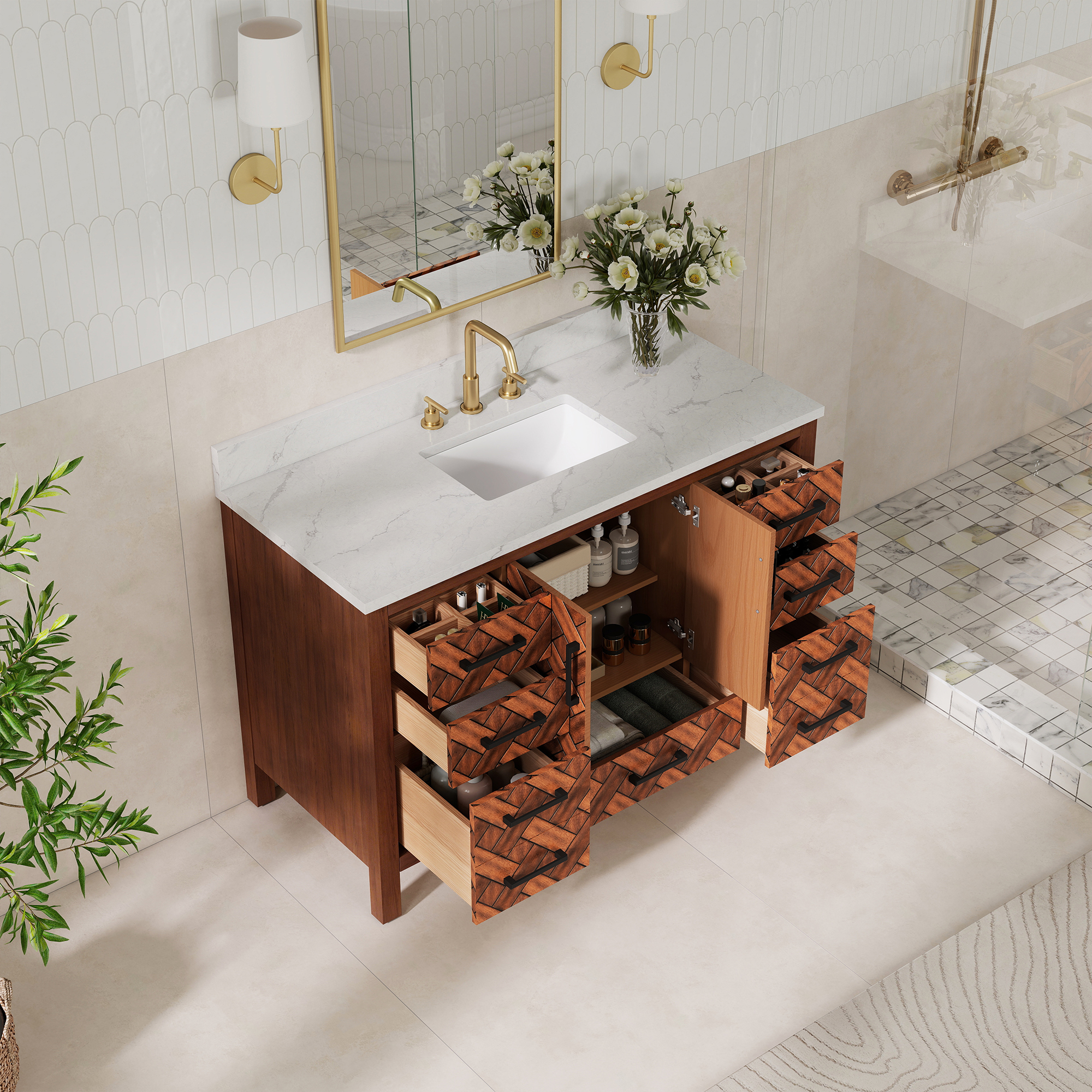 48-inch Bathroom Vanity with Engineering Stone Top & Single Sink