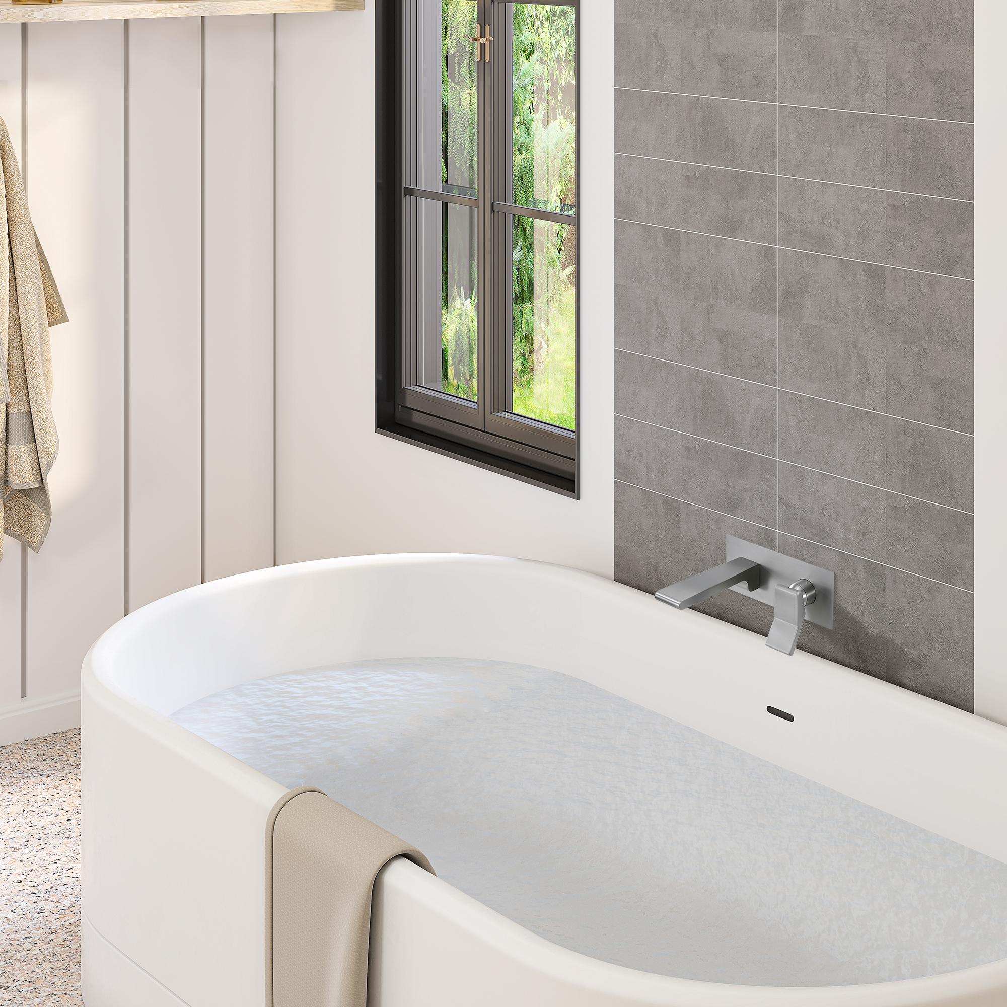 Modern Single Handle Wall Mount Bathroom Faucet with Brass Spout & Plate