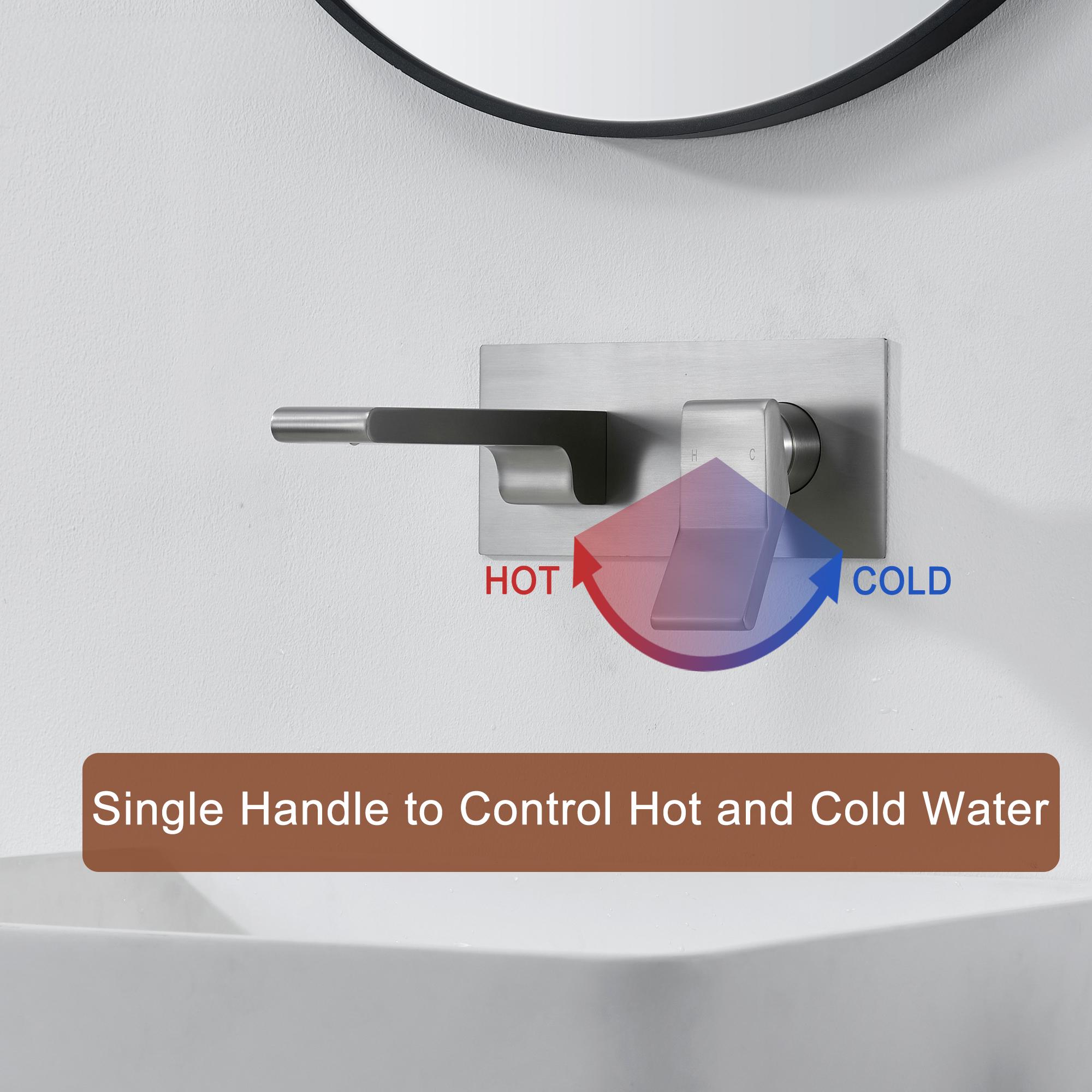 Modern Single Handle Wall Mount Bathroom Faucet with Brass Spout & Plate