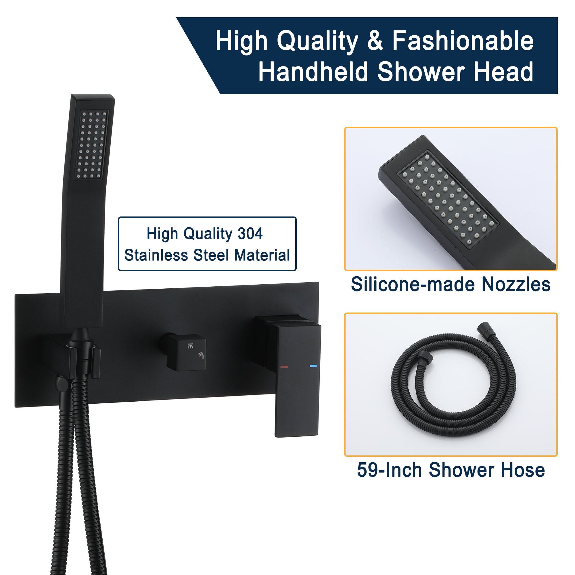 10" Wall-Mounted Shower System with Brass Handheld Spray in Matte Black