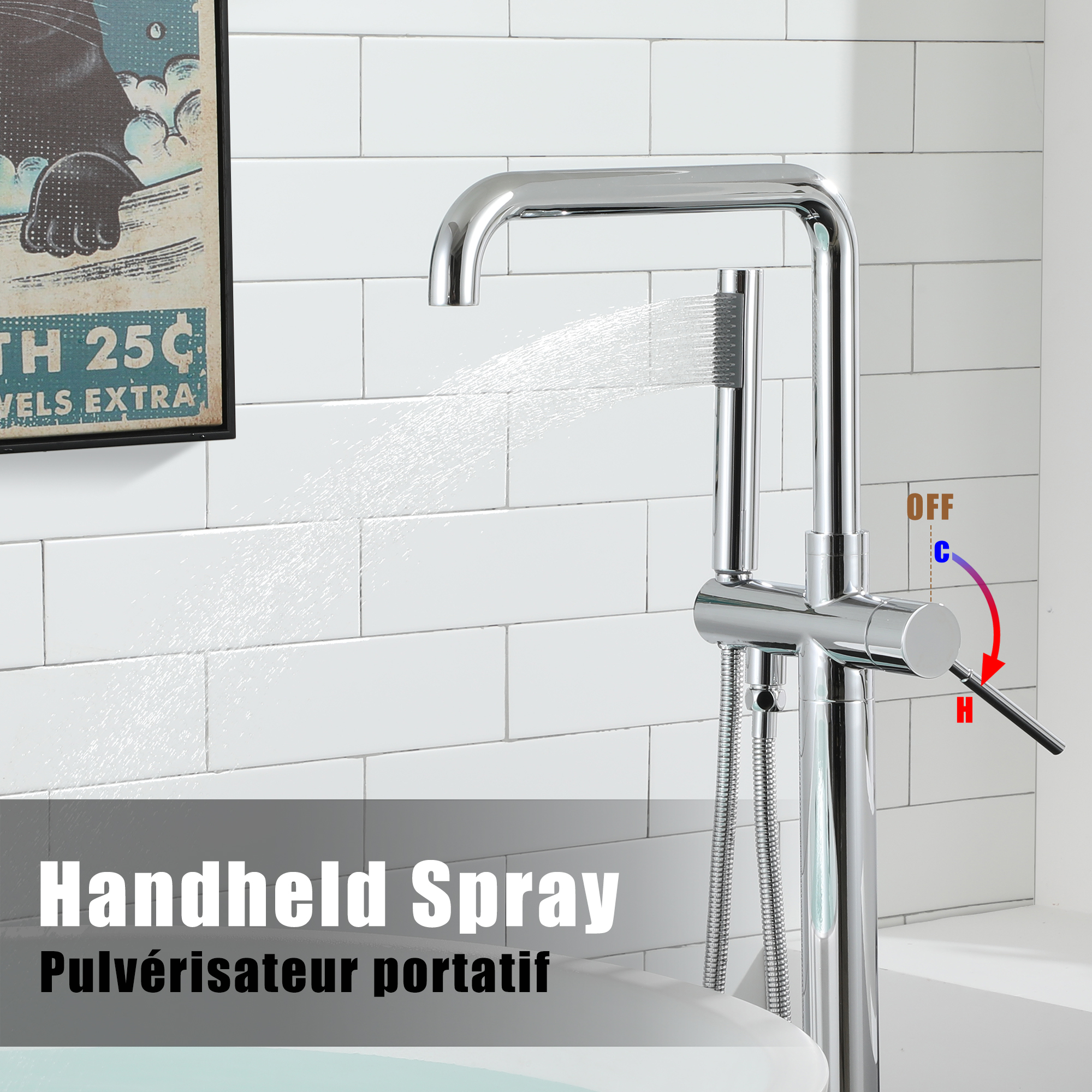 Freestanding Bathroom Bathtub Faucet with Hand Shower