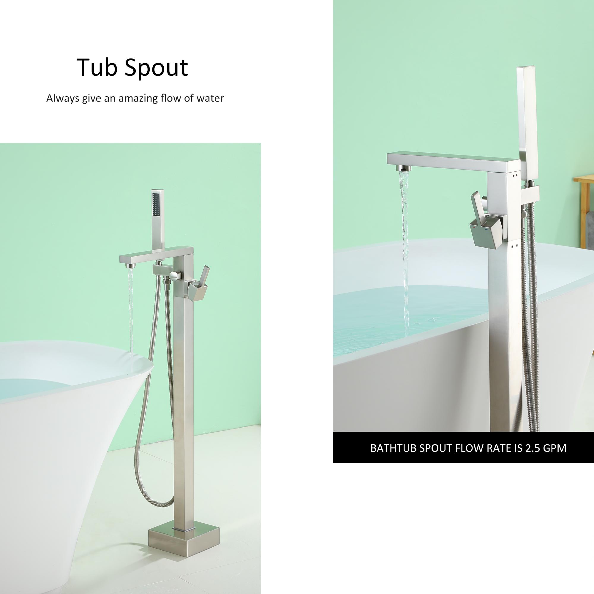 Single Handle Freestanding Tub Faucet with Hand Shower in Brushed Nickel