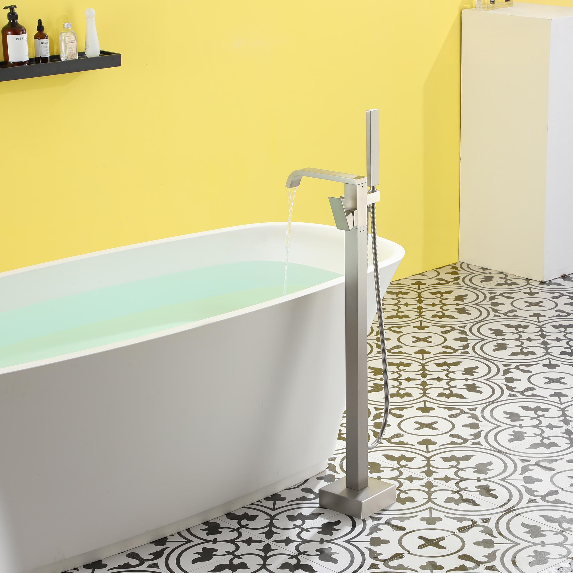 Solid Brass Freestanding Tub Filler Faucet with Handheld Shower