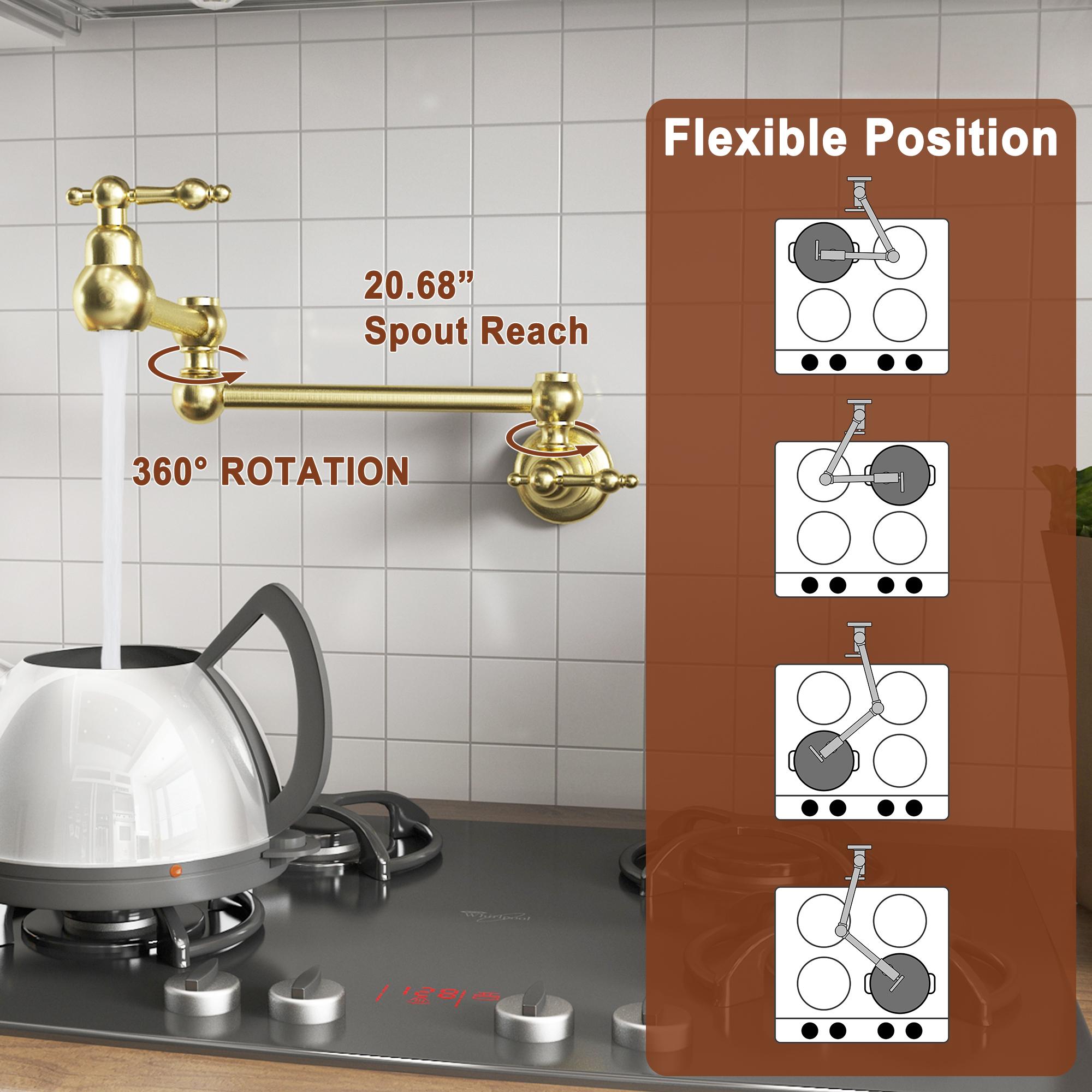 Retro Wall-Mount Pot Filler Kitchen Faucet with 360° Rotation & High-Flow Aerator