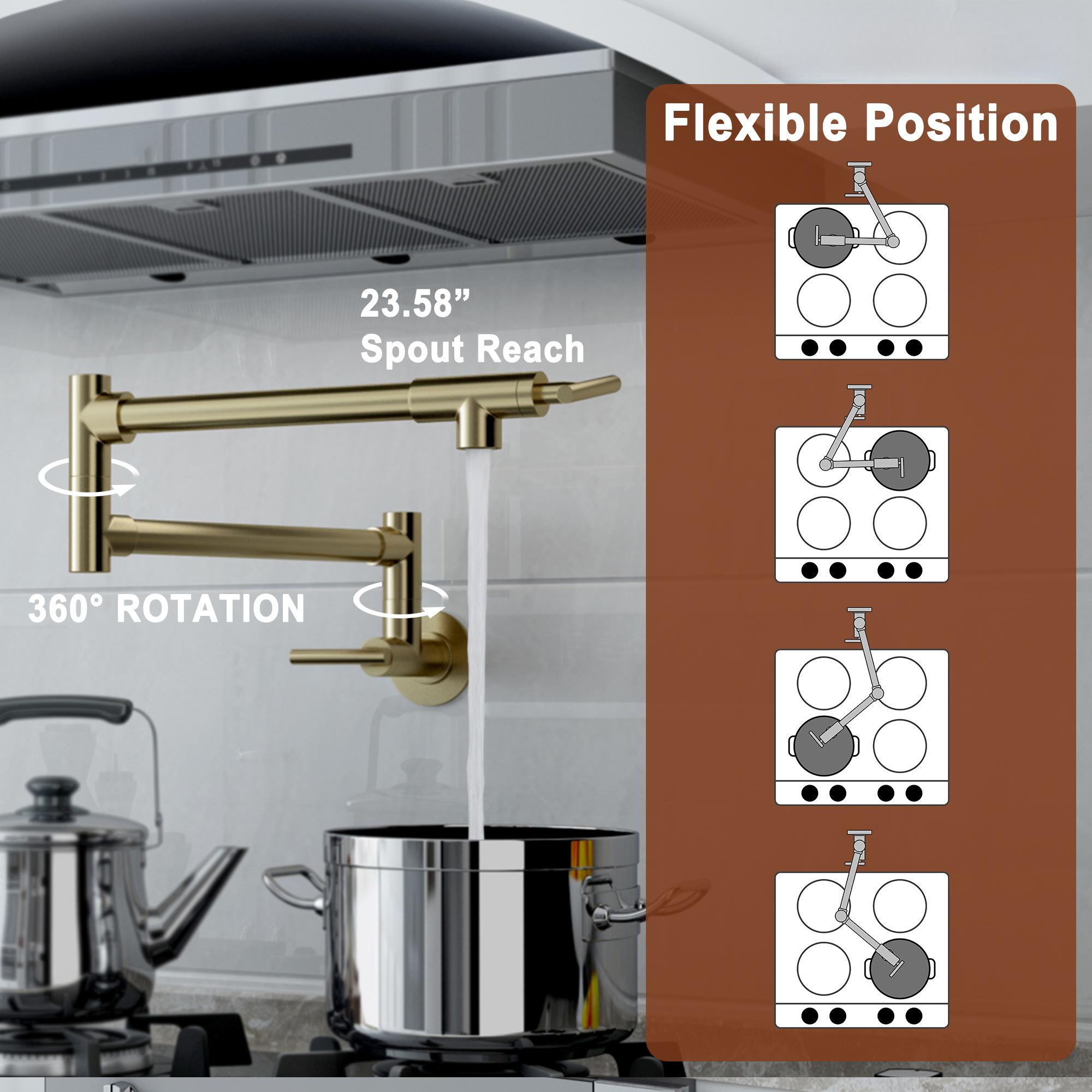 Wall Mount Pot Filler Kitchen Faucet with 360° Rotating Arm & Fast-Flow Aerator