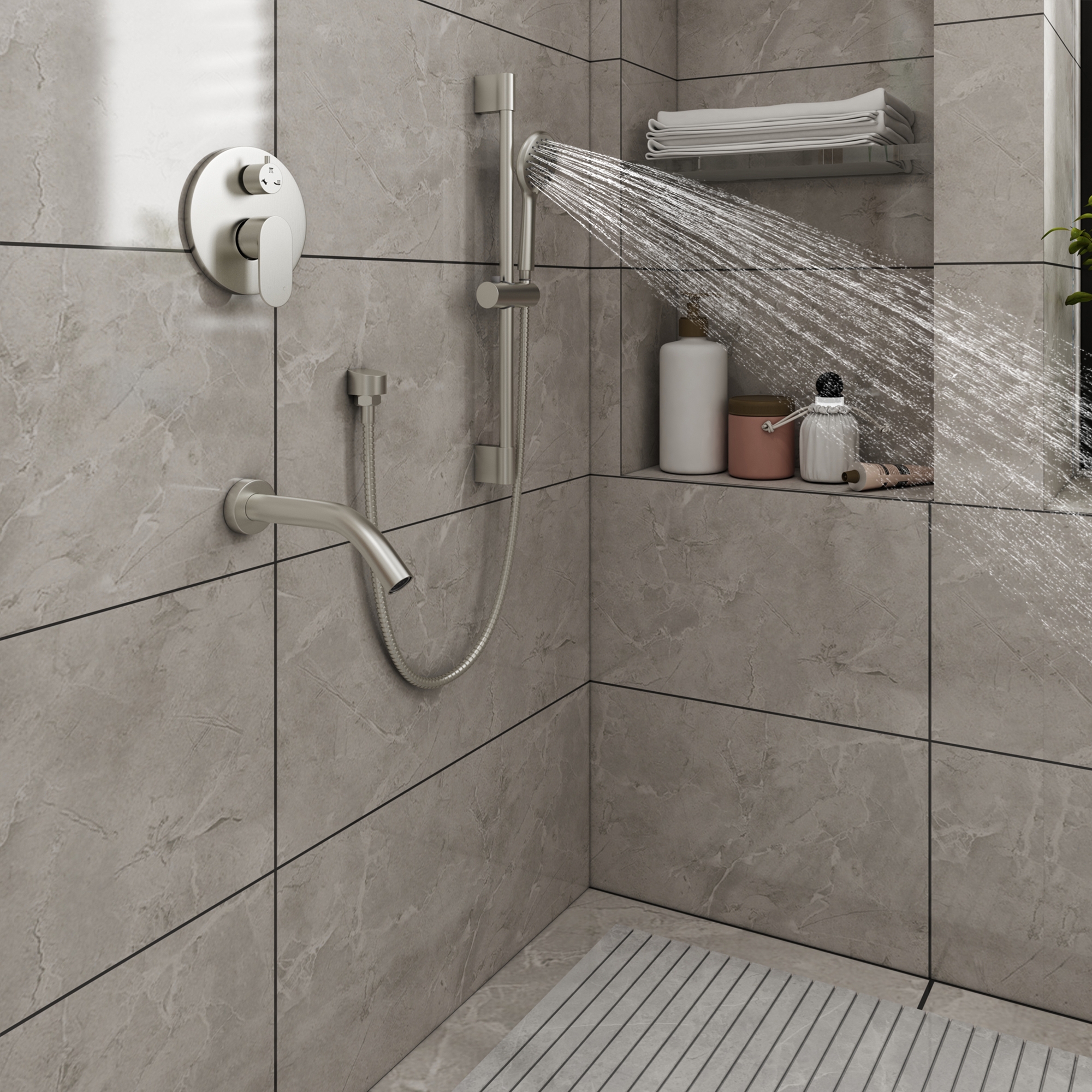 9-inch 3-Function Shower Faucet Set with Tub Spout & Slide Bar