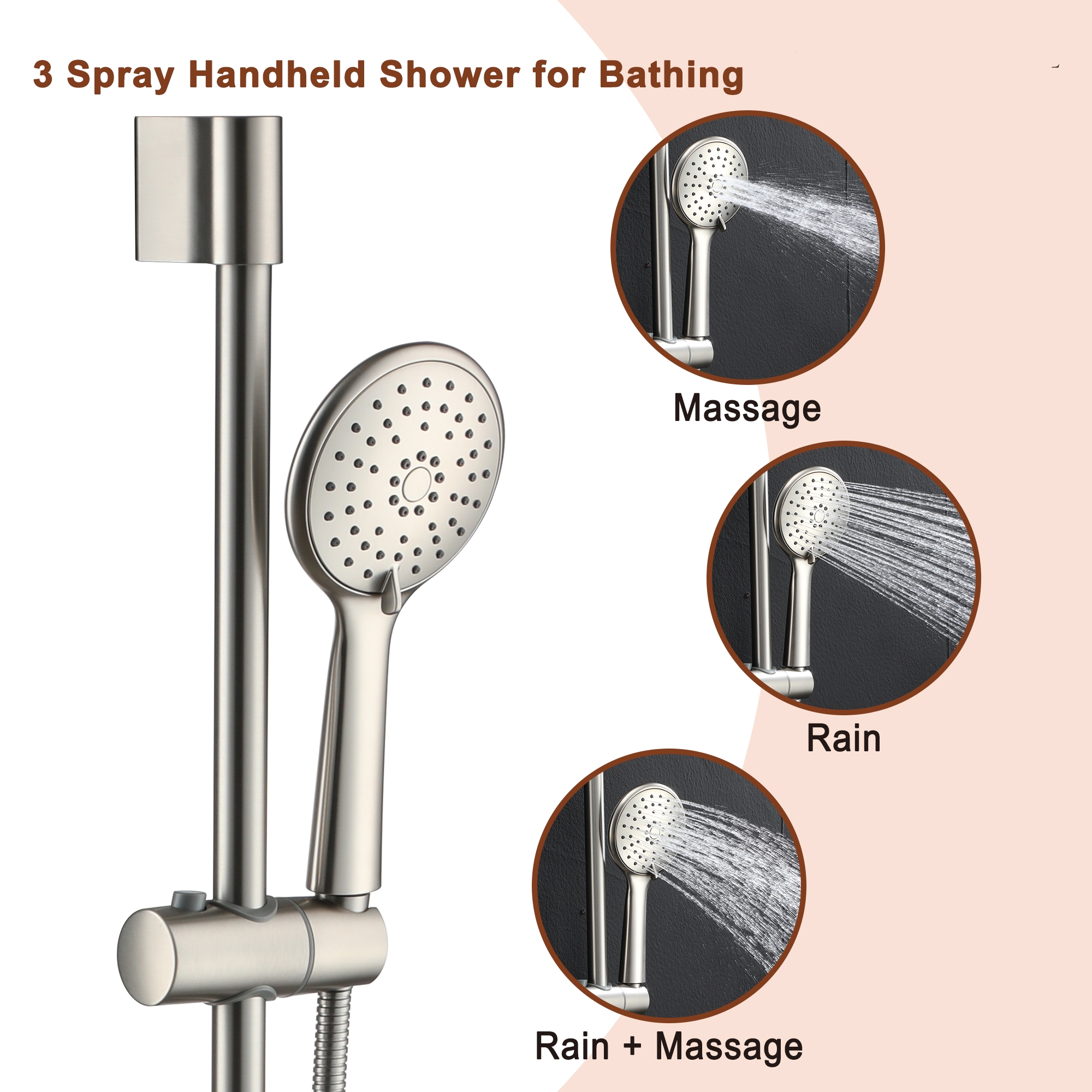 9-inch 3-Function Shower Faucet Set with Tub Spout & Slide Bar