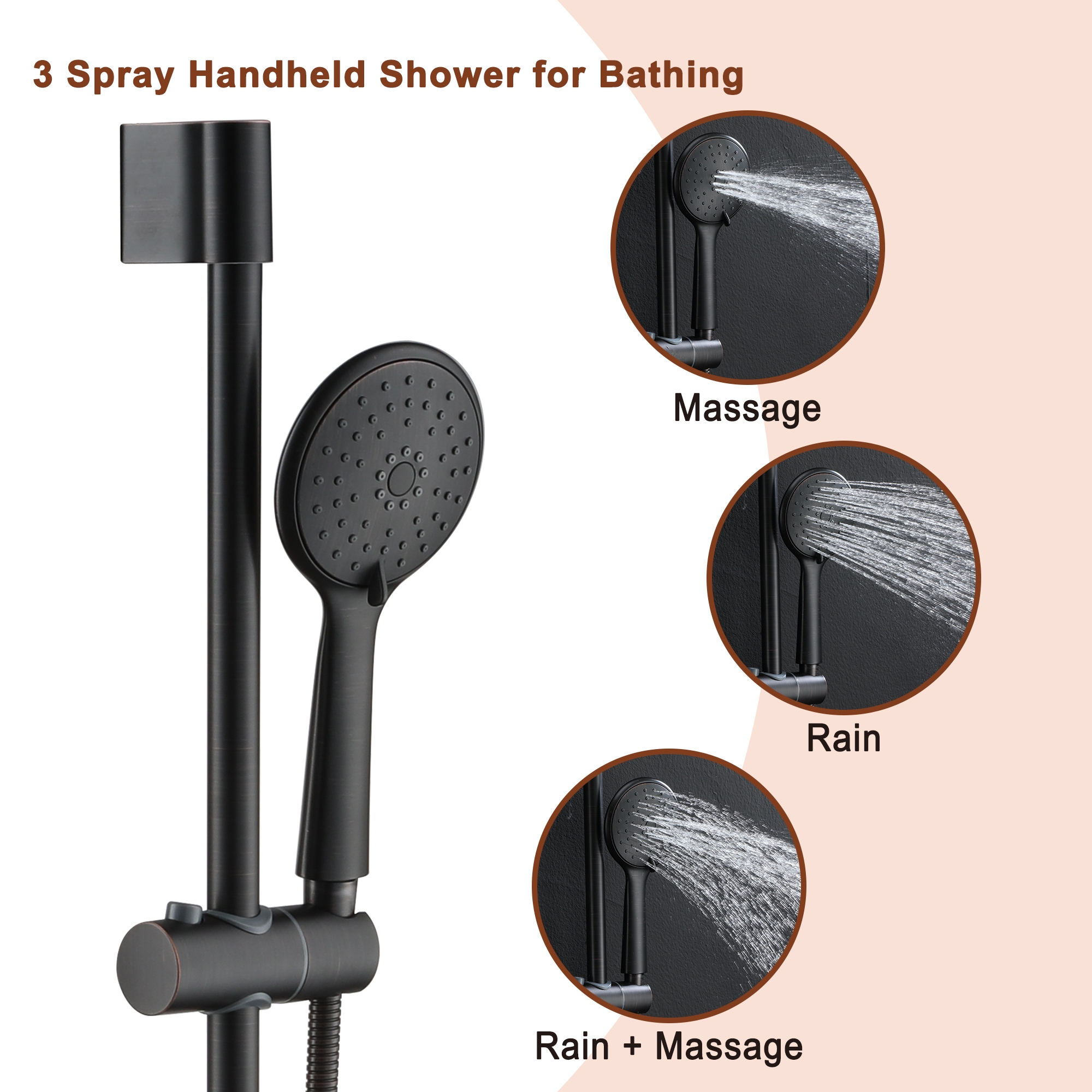 9-inch 3-Function Shower Faucet Set with Tub Spout & Slide Bar