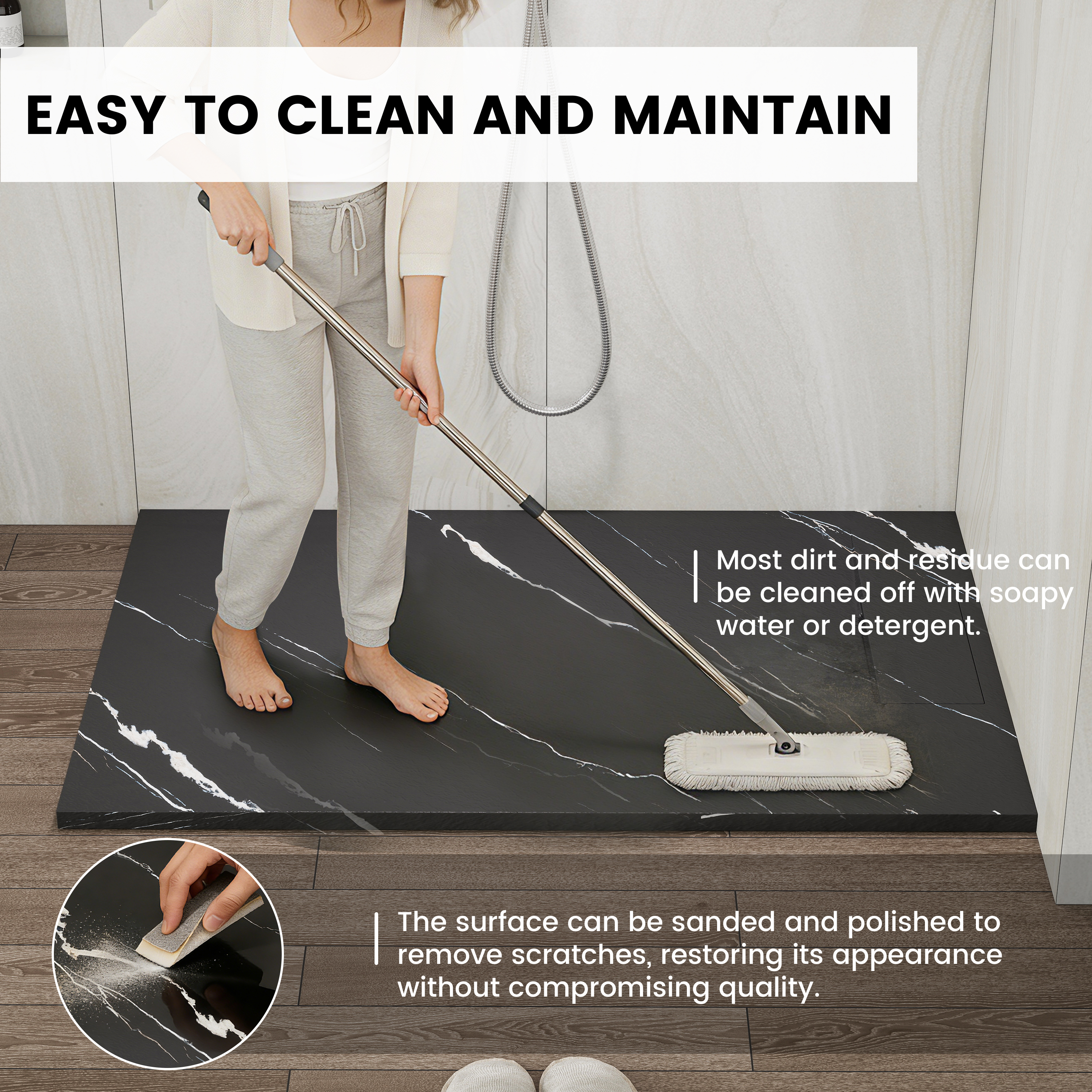 European-Style SMC Shower Base with Low-Entry & Wheelchair Accessible