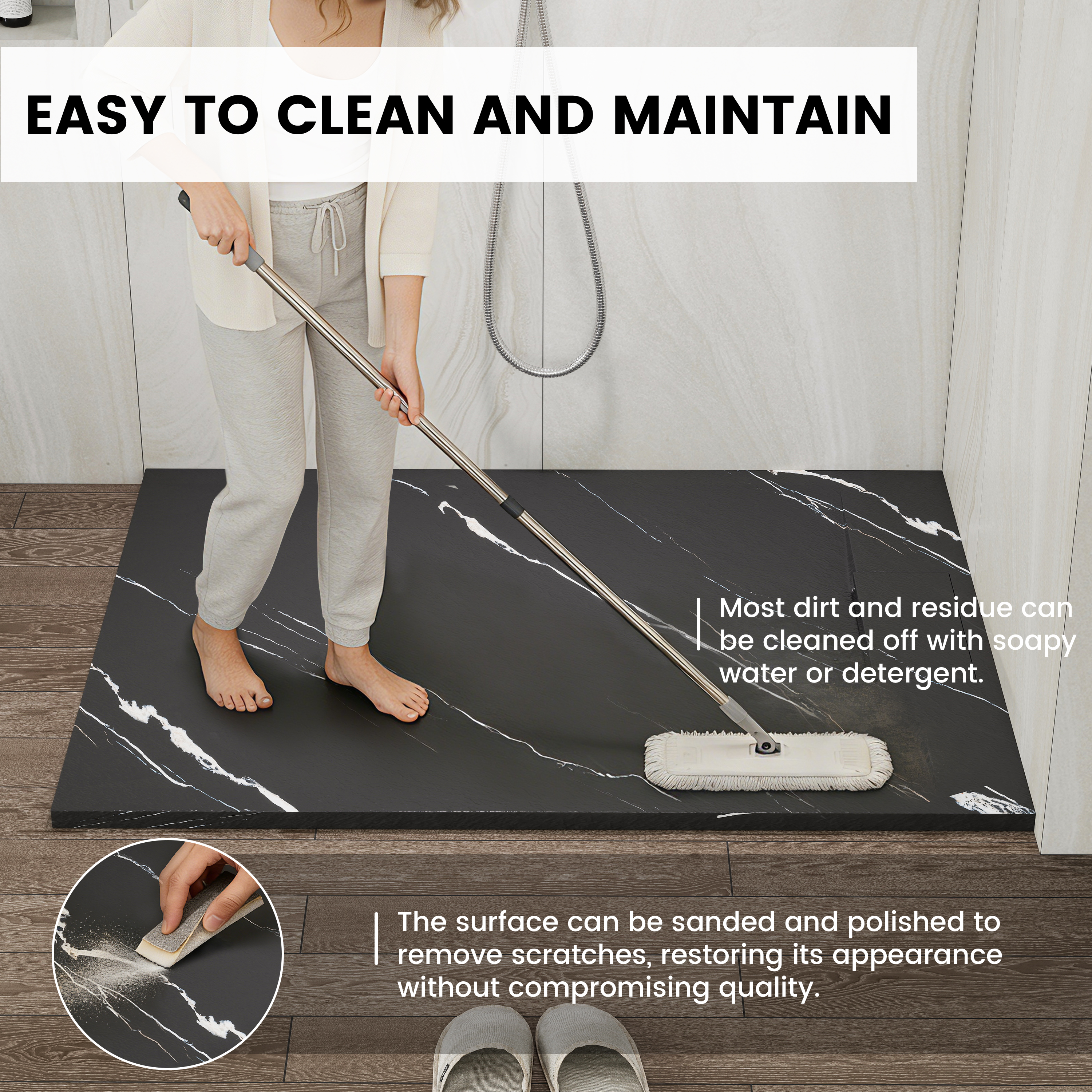 European-Style SMC Shower Base with Low-Entry & Wheelchair Accessible