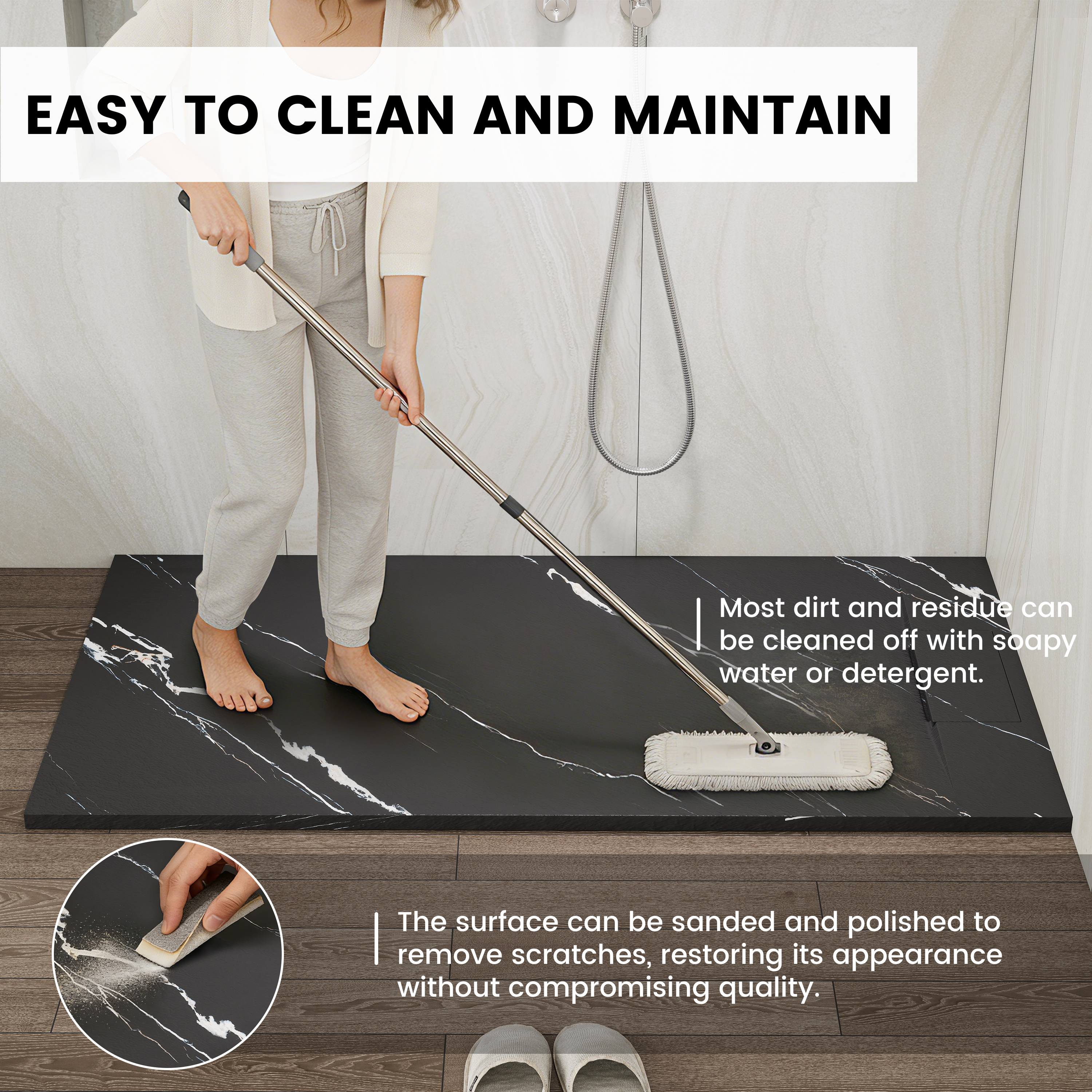 European-Style SMC Shower Base with Low-Entry & Wheelchair Accessible