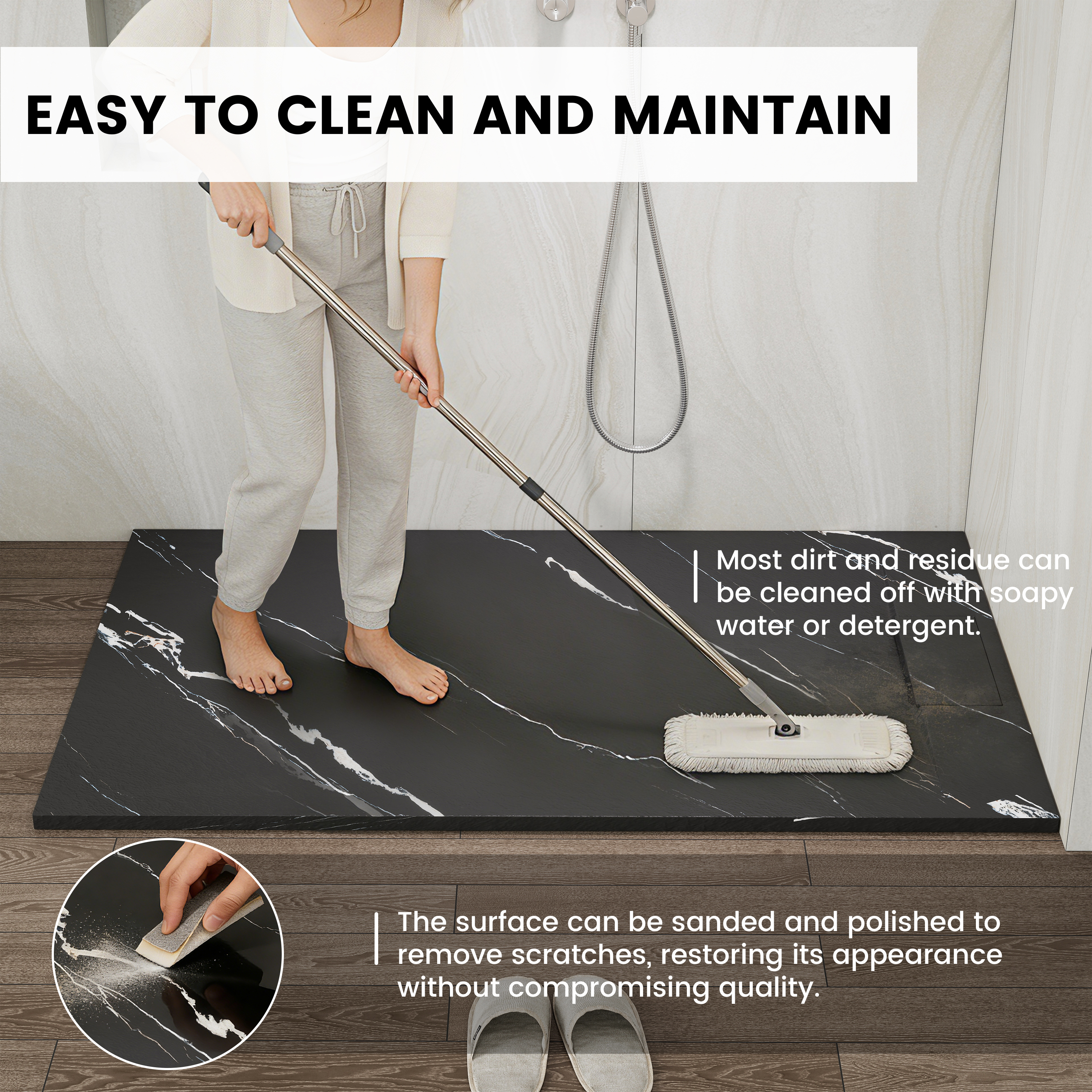 European-Style SMC Shower Base with Low-Entry & Wheelchair Accessible