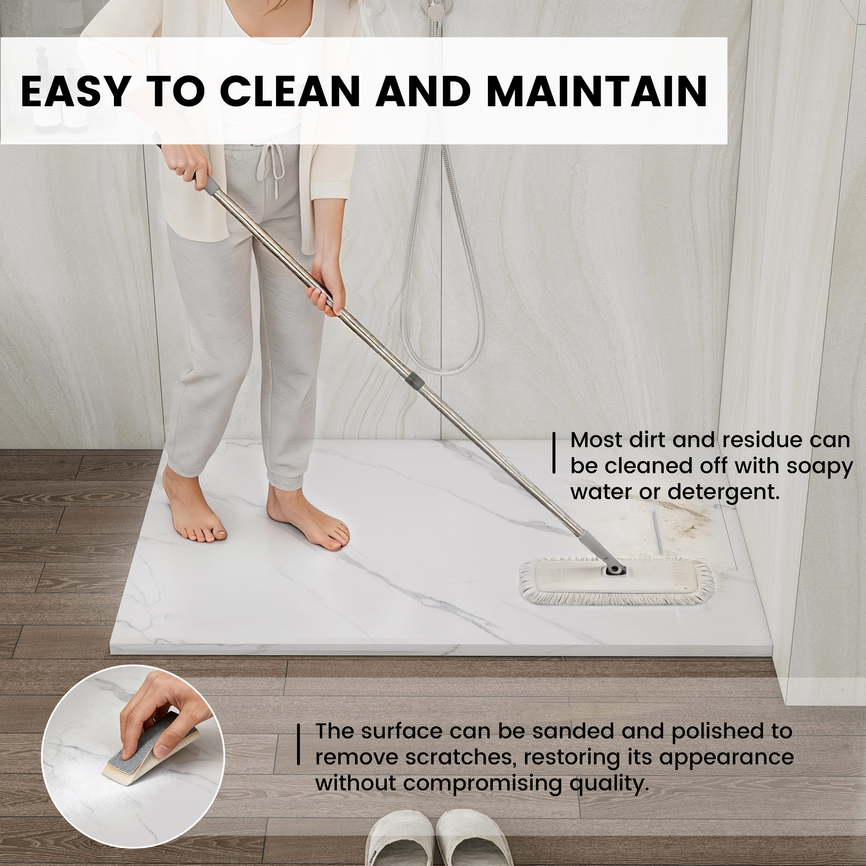 European-Style SMC Shower Base with Low-Entry & Wheelchair Accessible