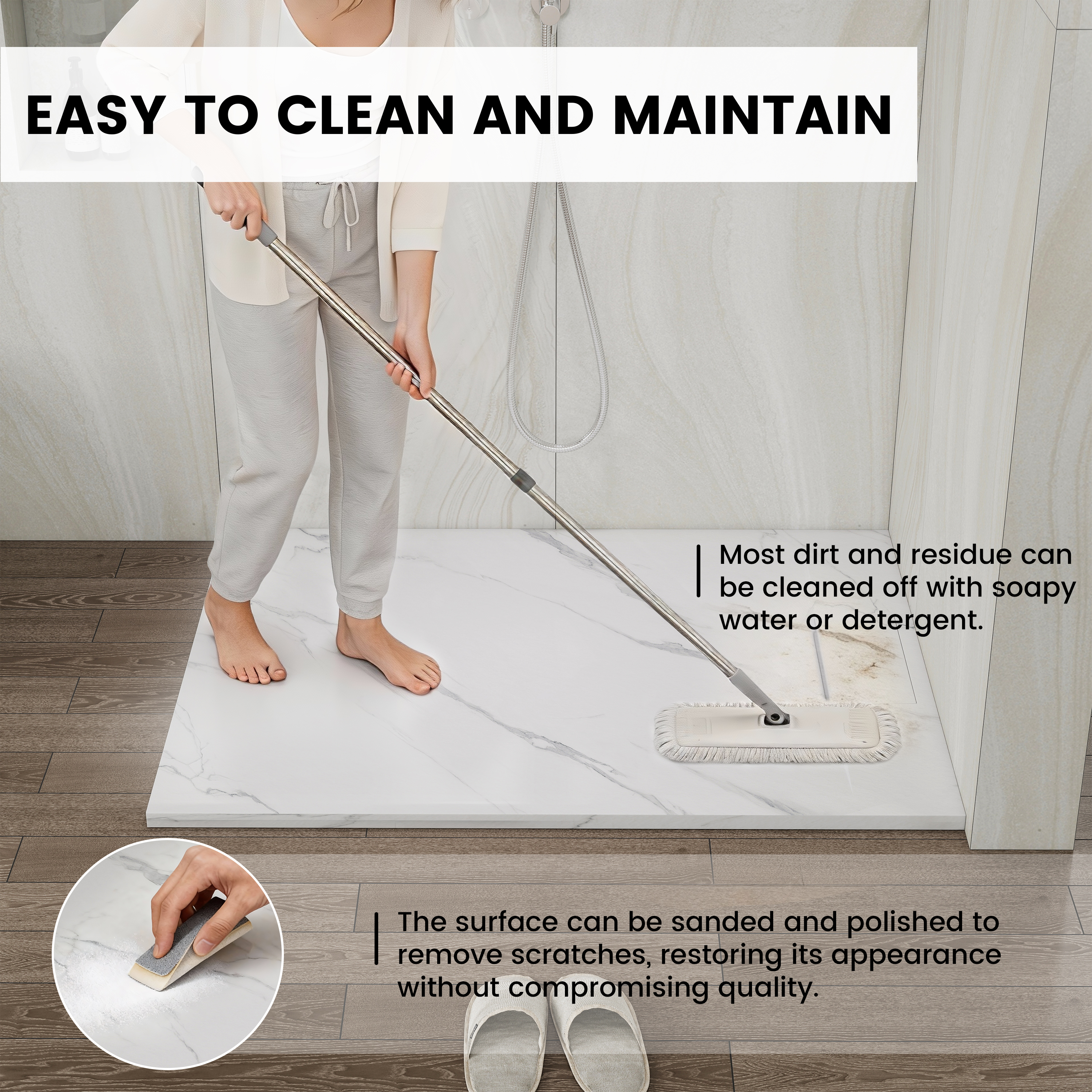 European-Style SMC Shower Base with Low-Entry & Wheelchair Accessible