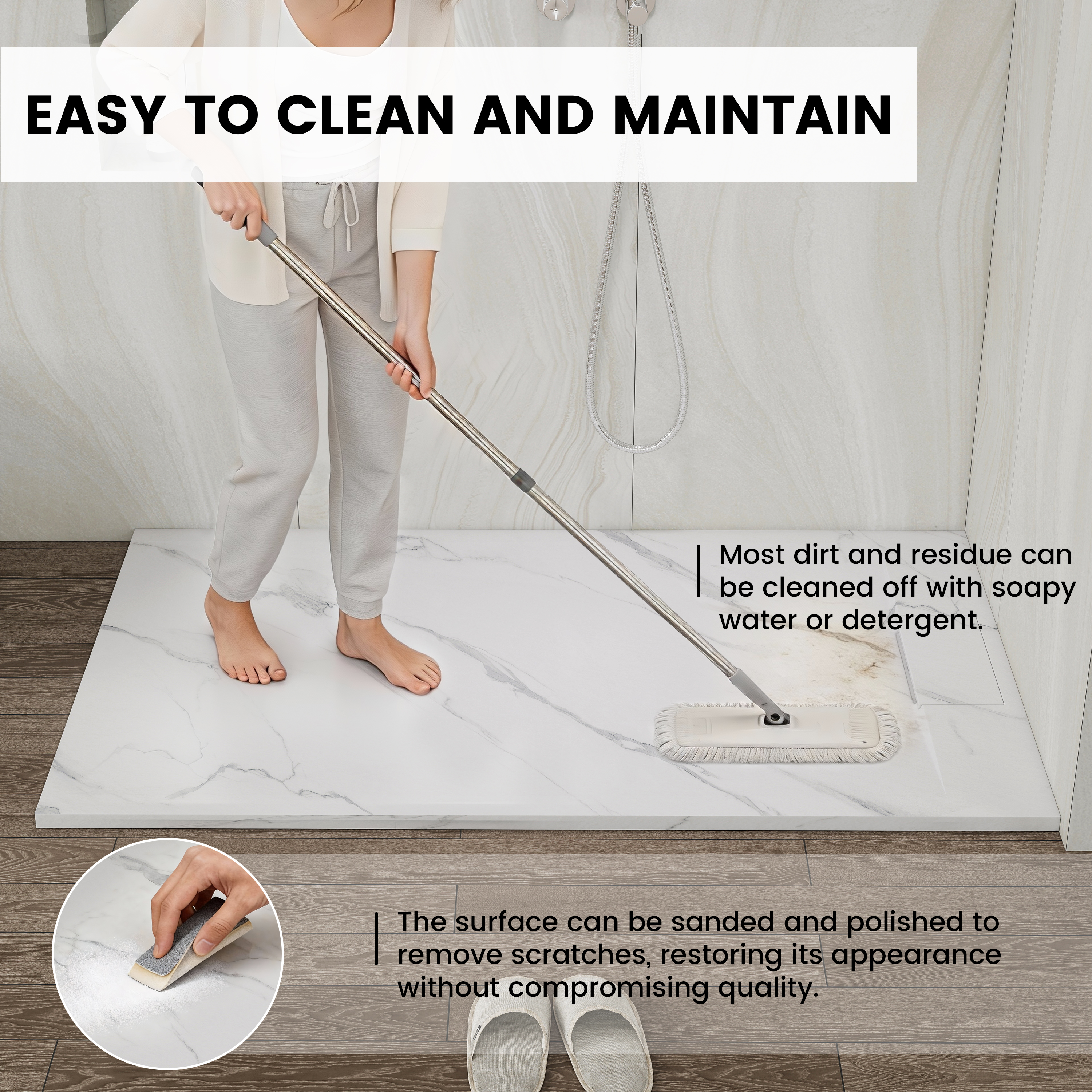 European-Style SMC Shower Base with Low-Entry & Wheelchair Accessible