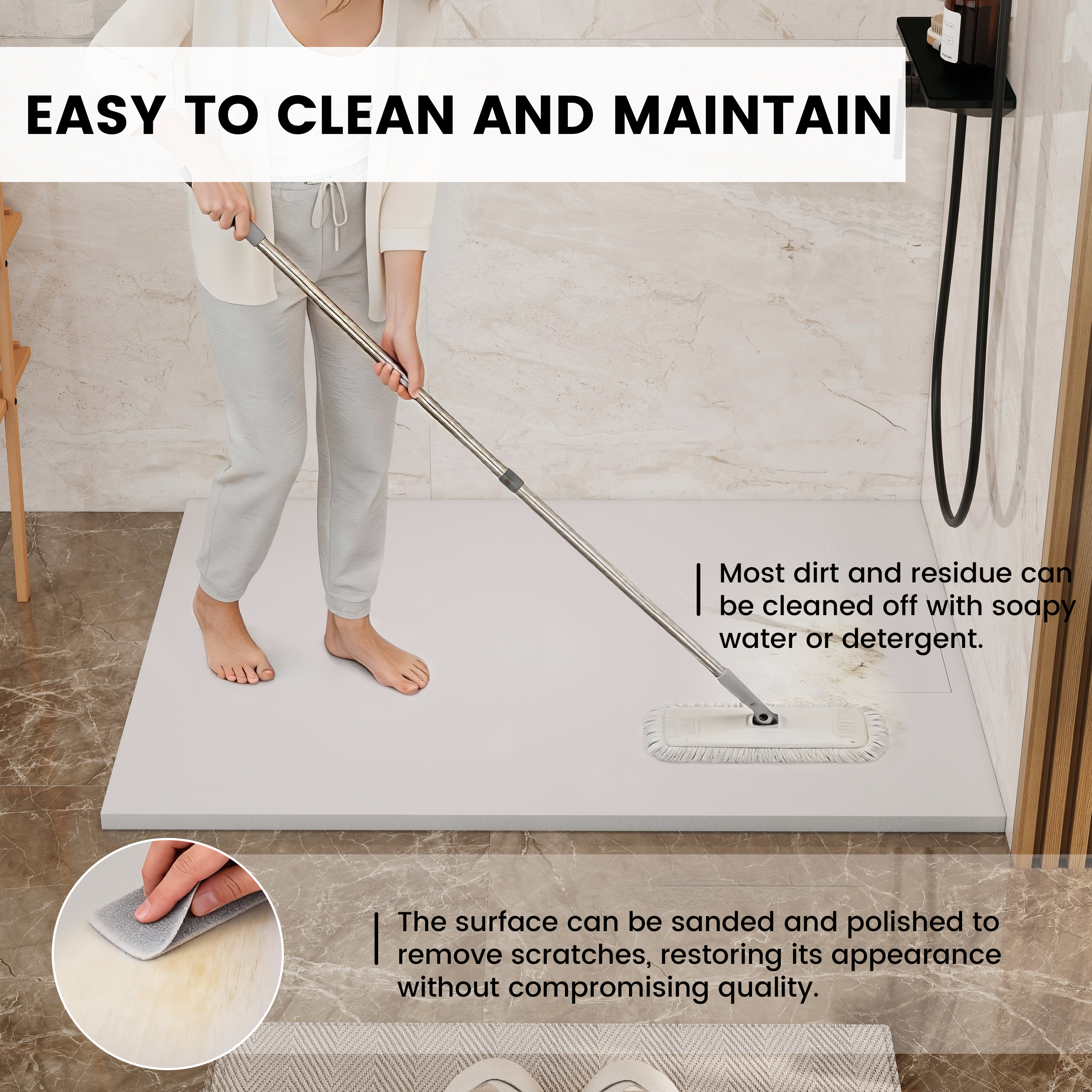 European-Style SMC Shower Base with Anti-Slip Design in Black or White