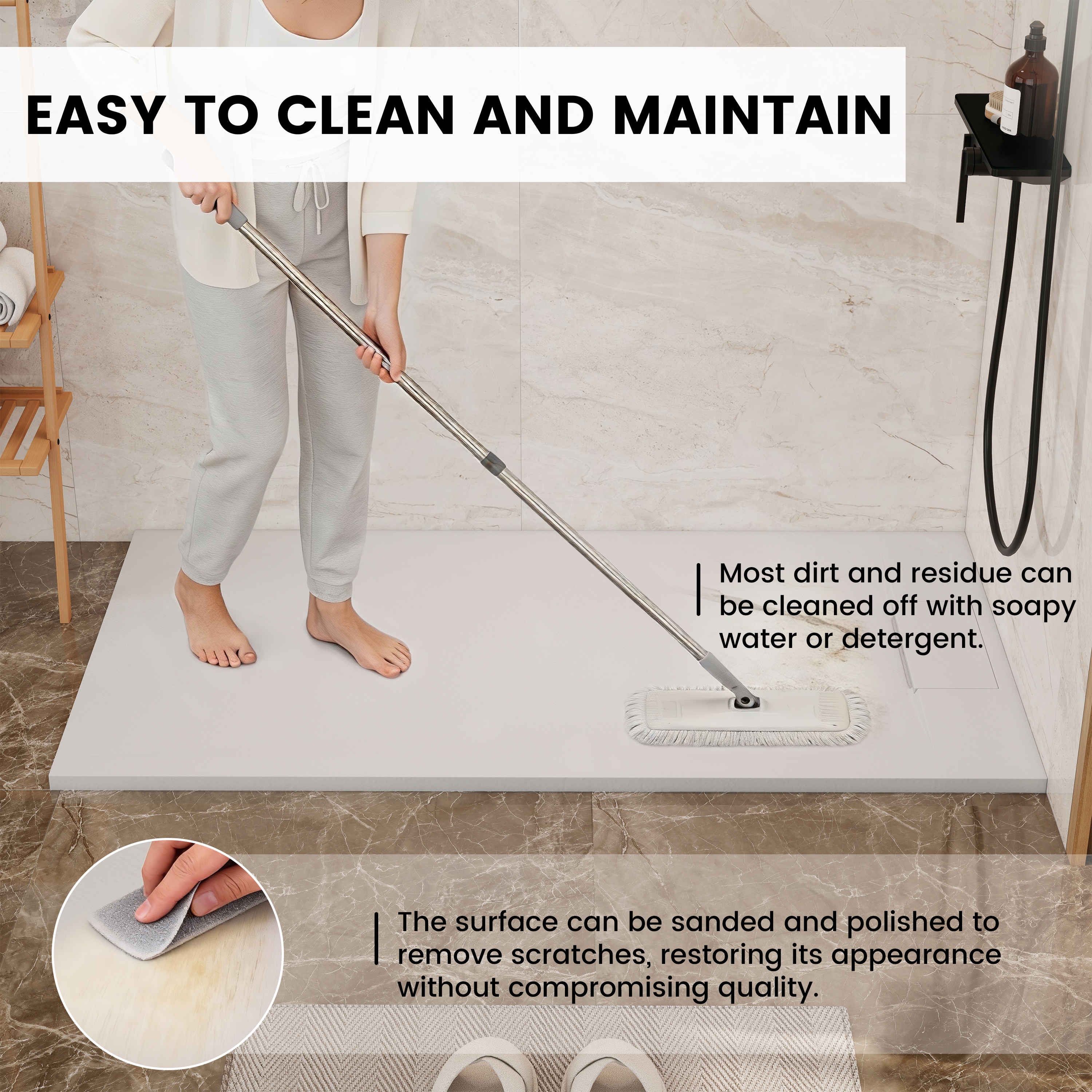 European-Style SMC Shower Base with Anti-Slip Design in Black or White