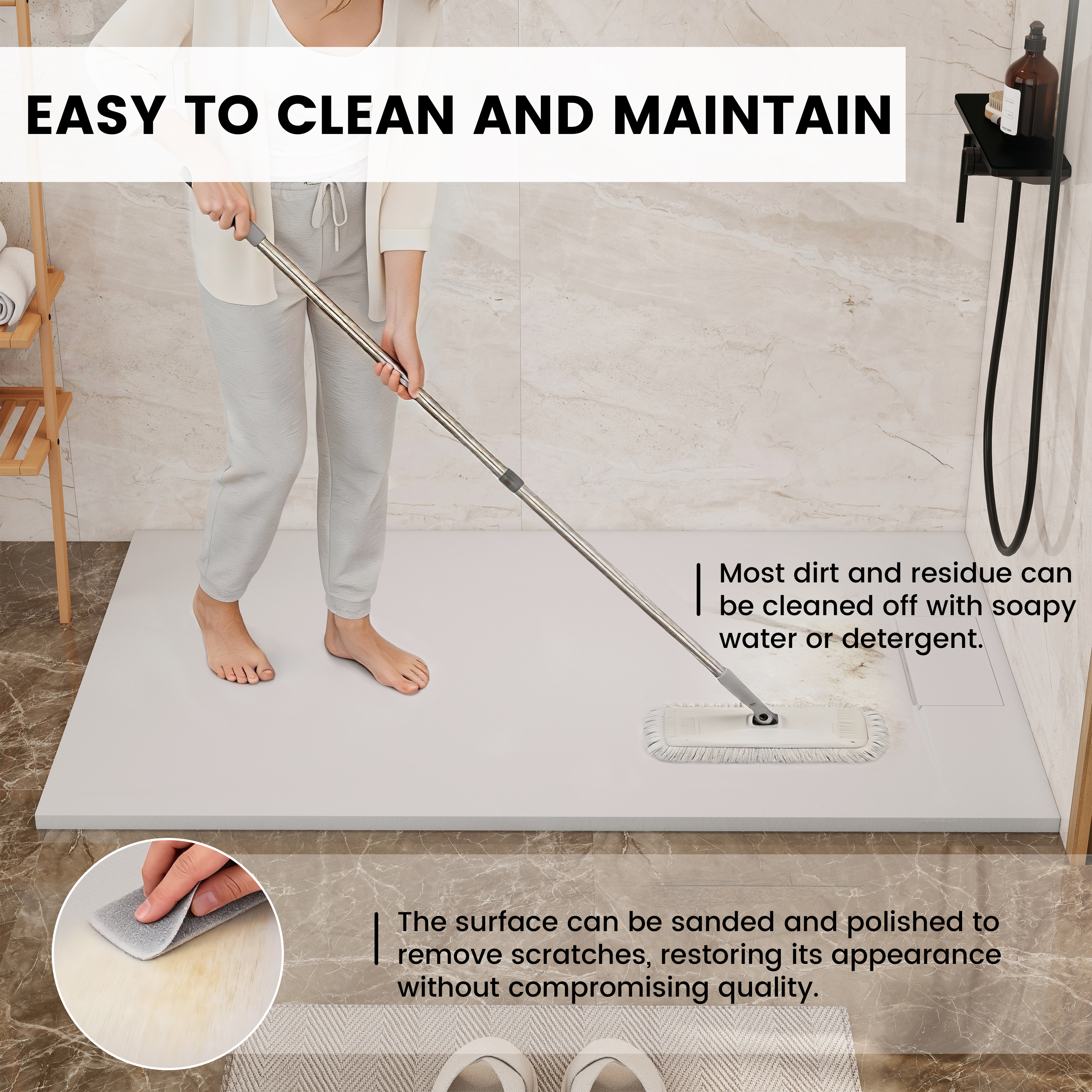 European-Style SMC Shower Base with Anti-Slip Design in Black or White