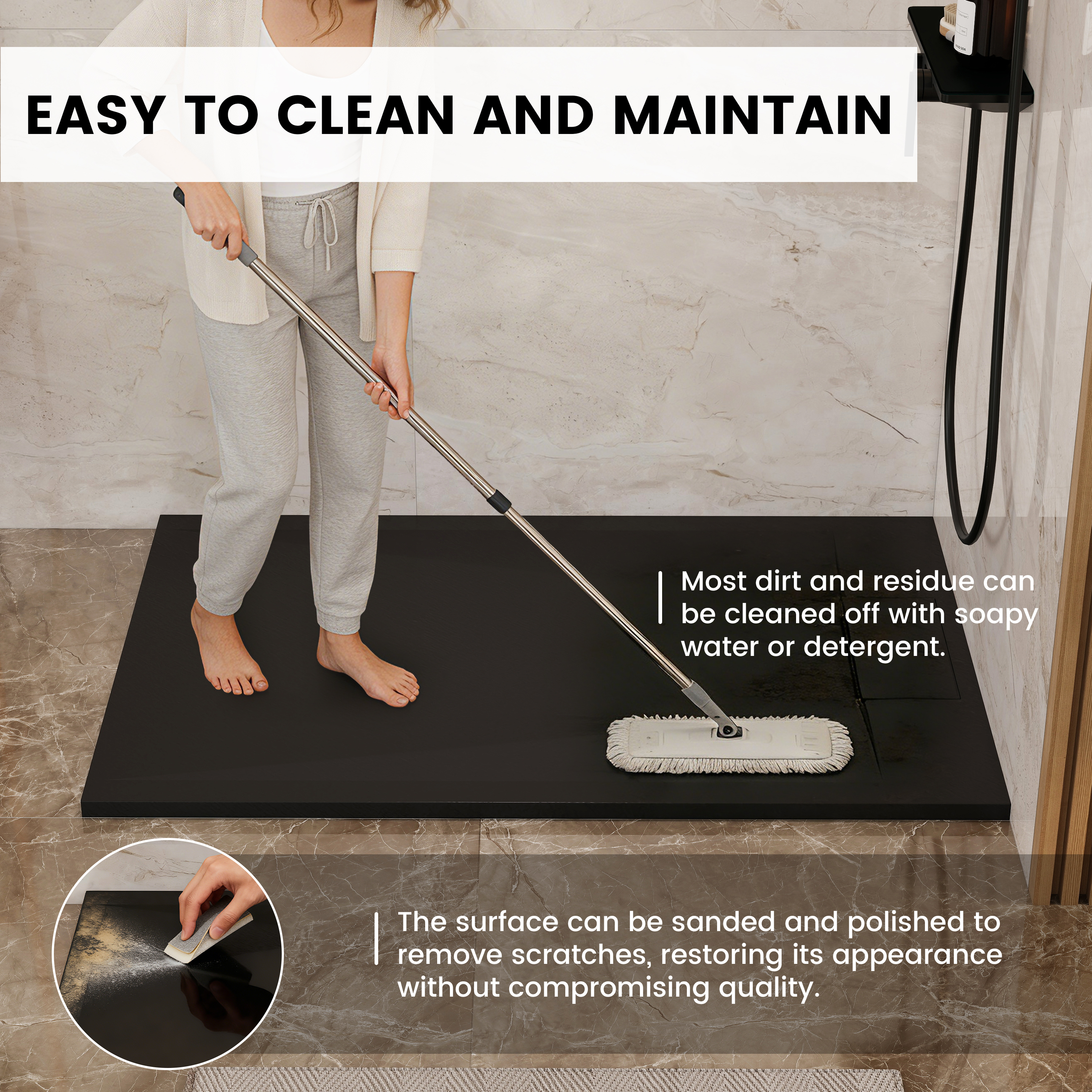 European-Style SMC Shower Base with Anti-Slip Design in Black or White