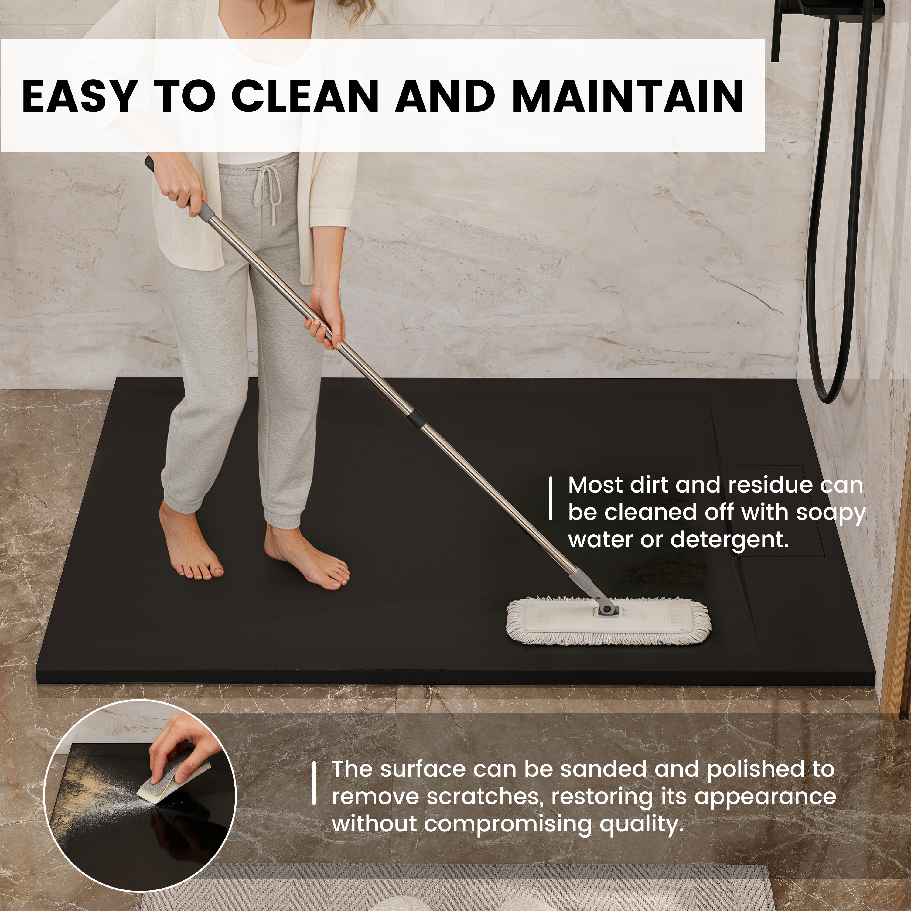 European-Style SMC Shower Base with Anti-Slip Design in Black or White