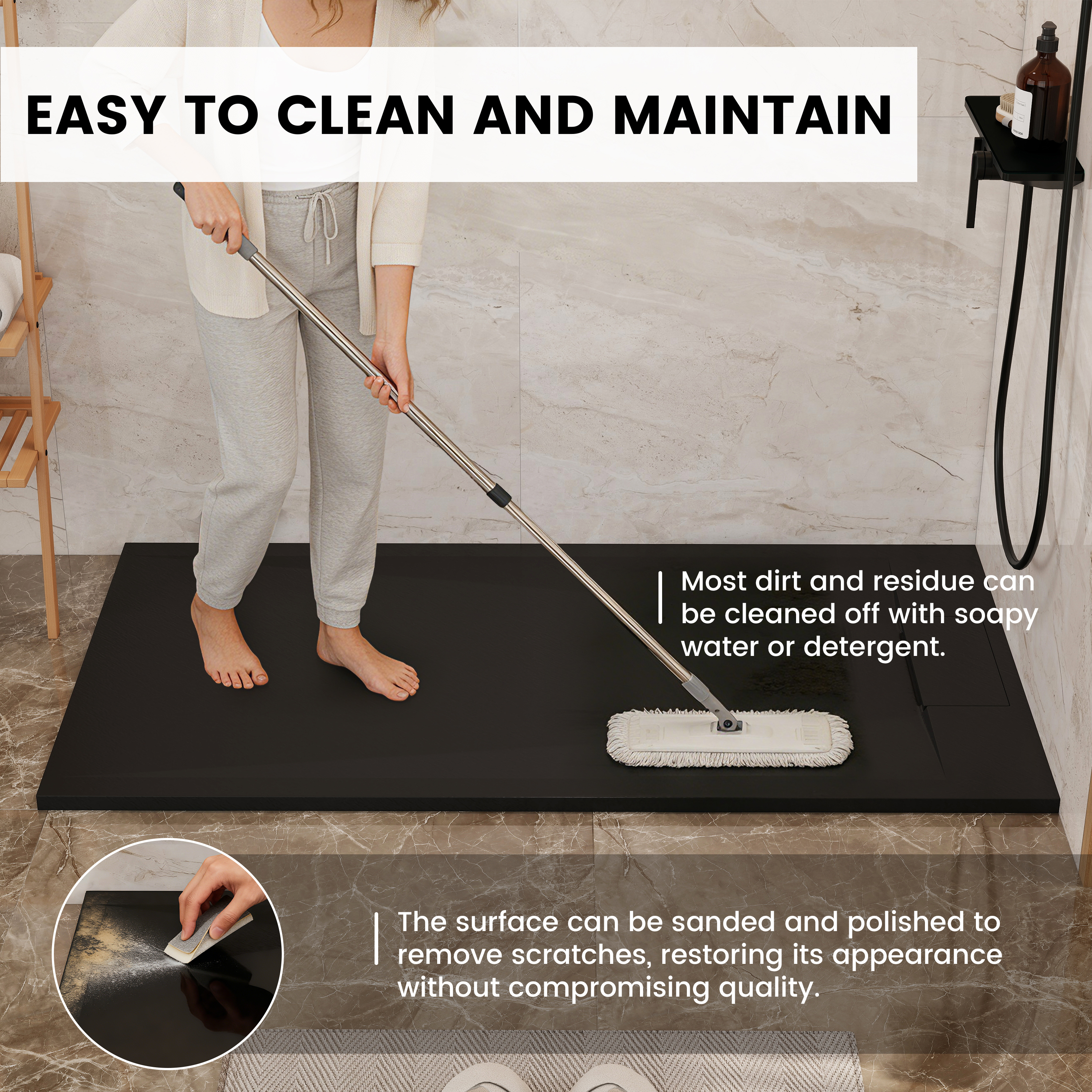 European-Style SMC Shower Base with Anti-Slip Design in Black or White