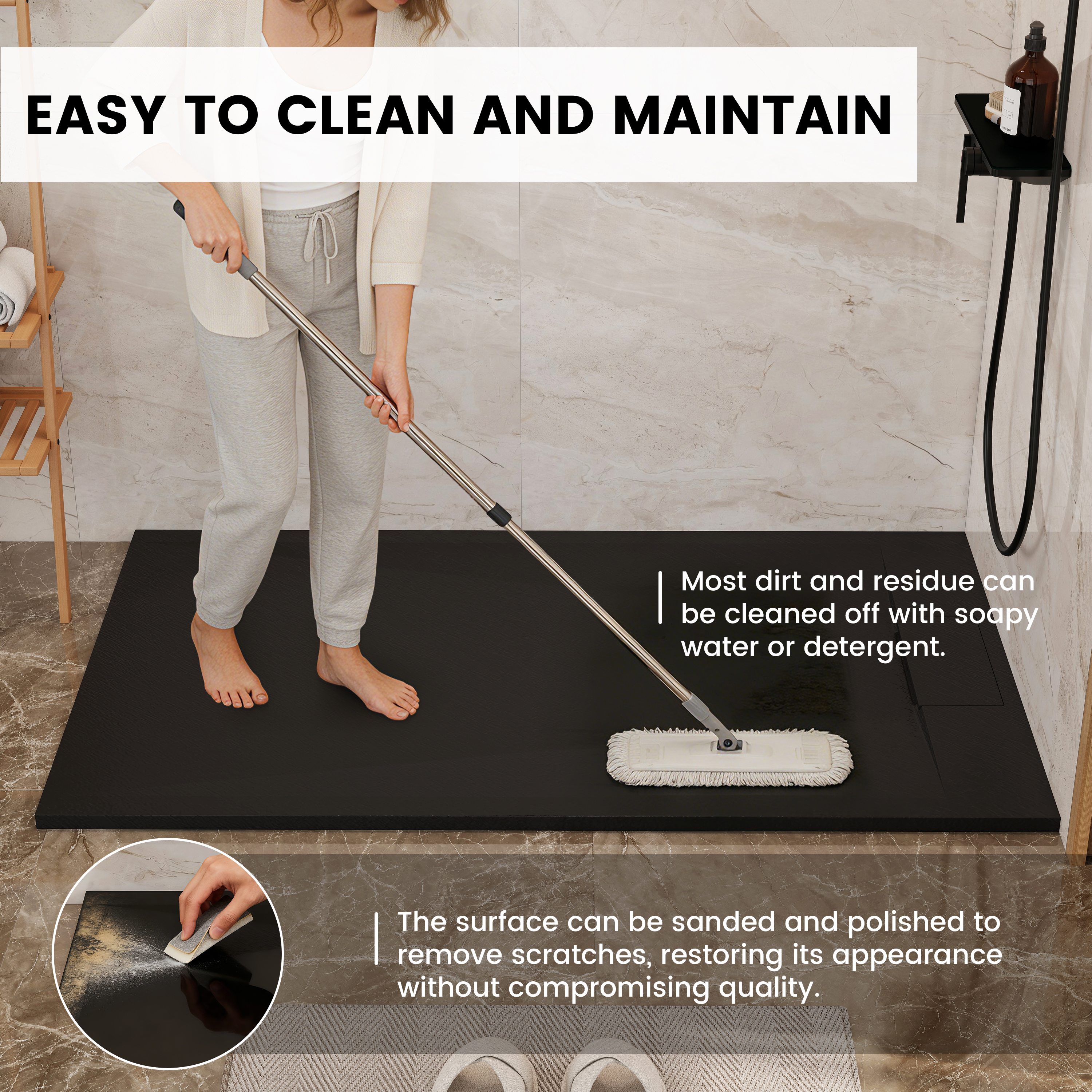 European-Style SMC Shower Base with Anti-Slip Design in Black or White