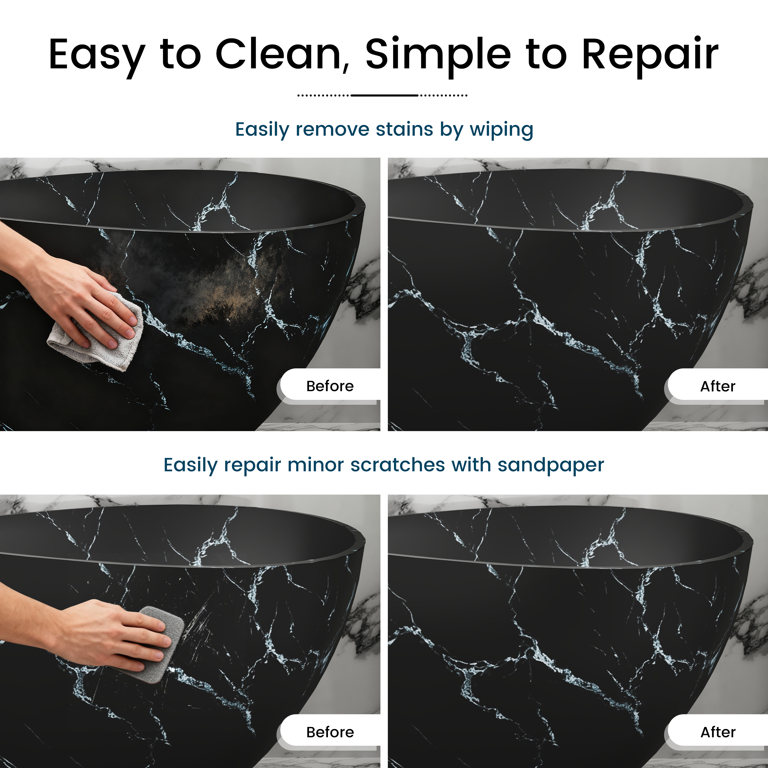 63" Artistic Marble Sculptural Solid Surface Freestanding Soaking Bathtub