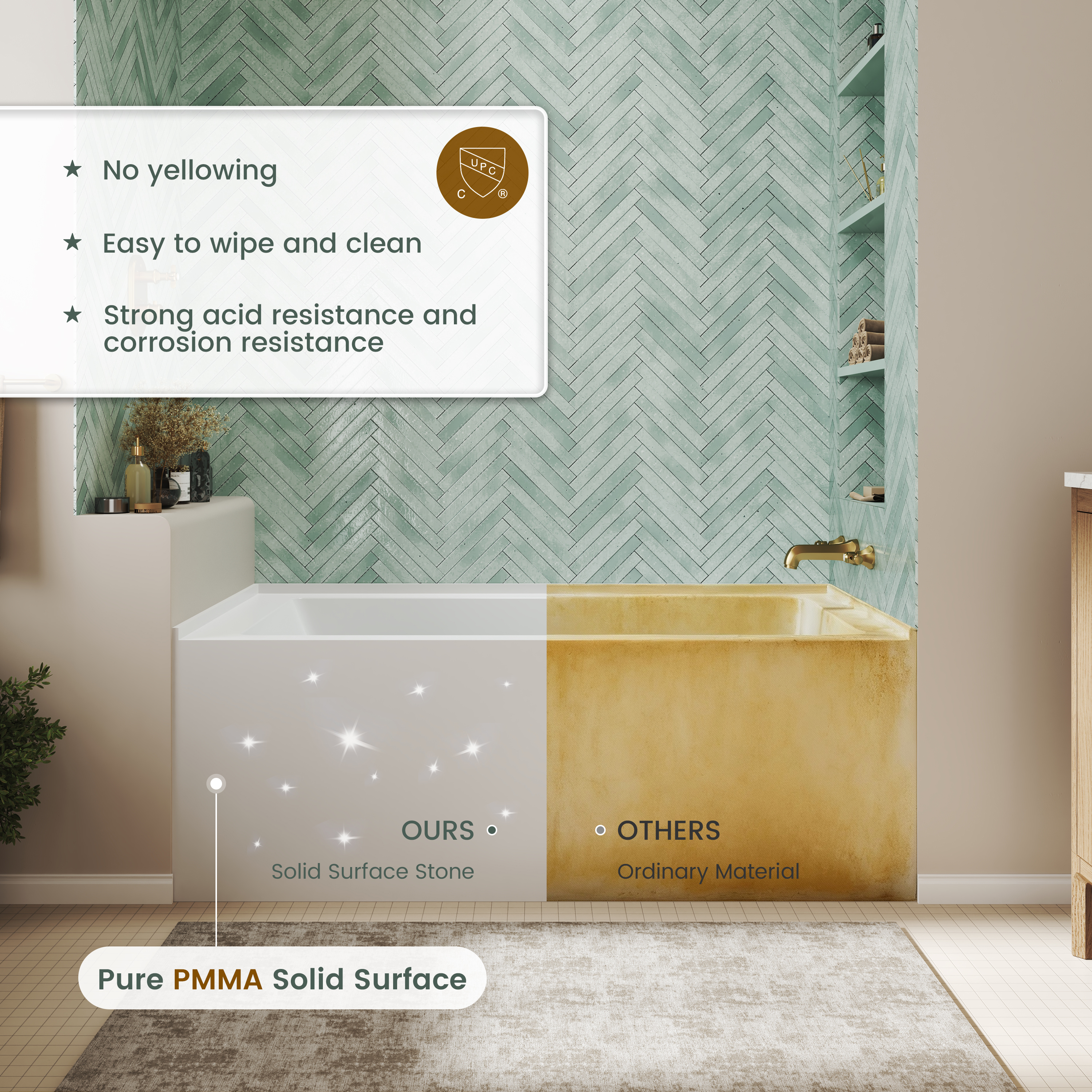 60" Luxury Drop-In Acrylic Soaking Bathtub with Square Interior