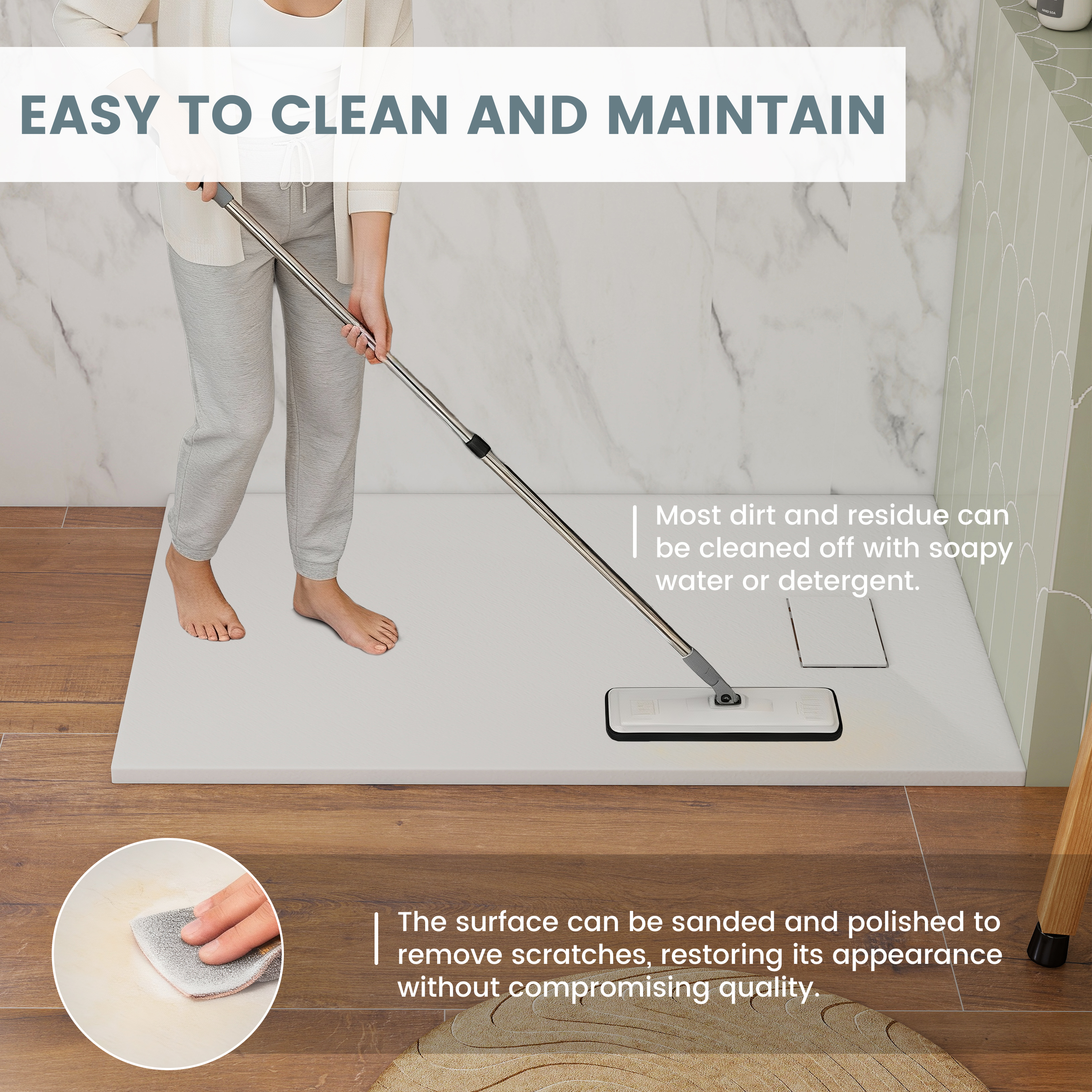 European-Style SMC Shower Base with Sleek Marble Texture in Black & White