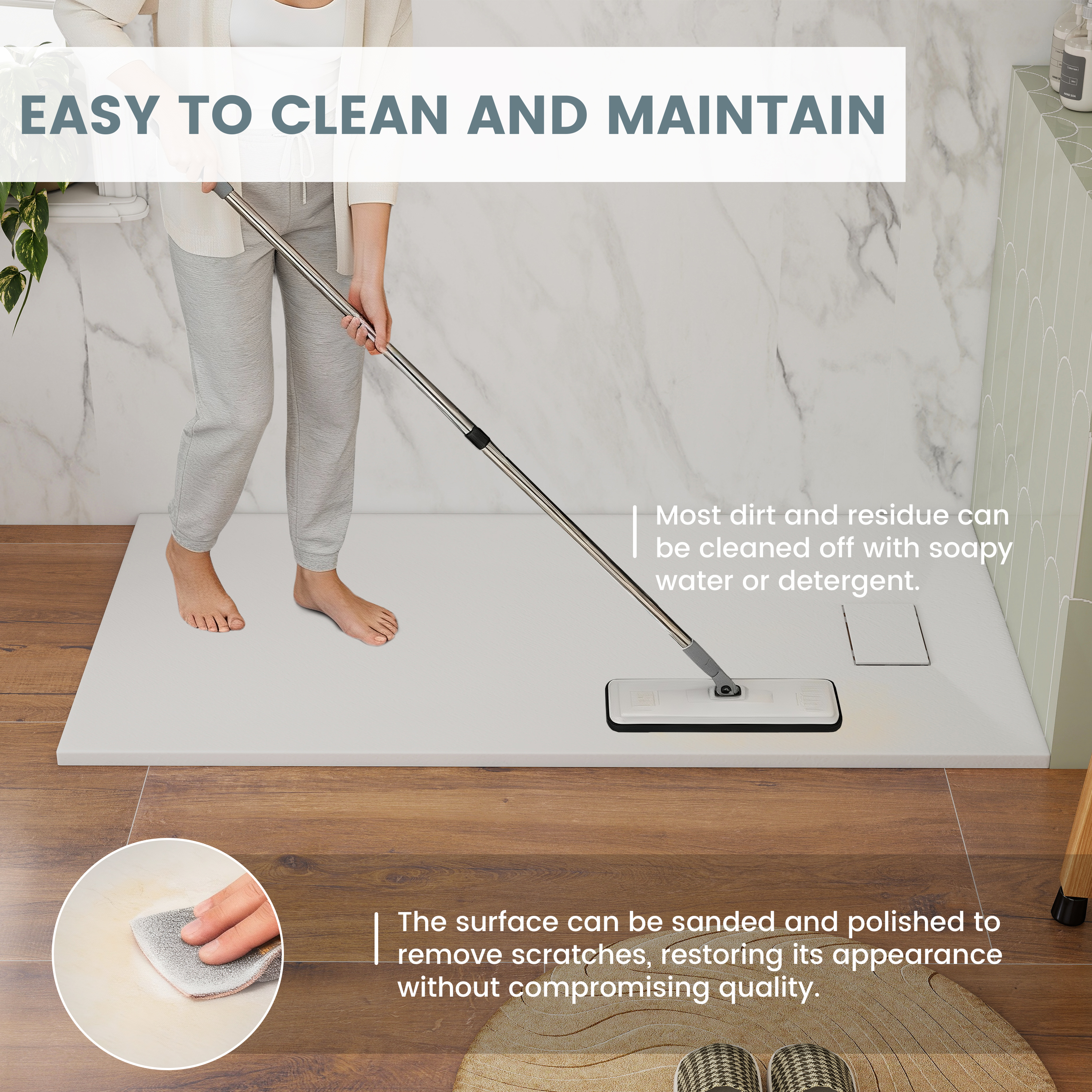 European-Style SMC Shower Base with Sleek Marble Texture in Black & White